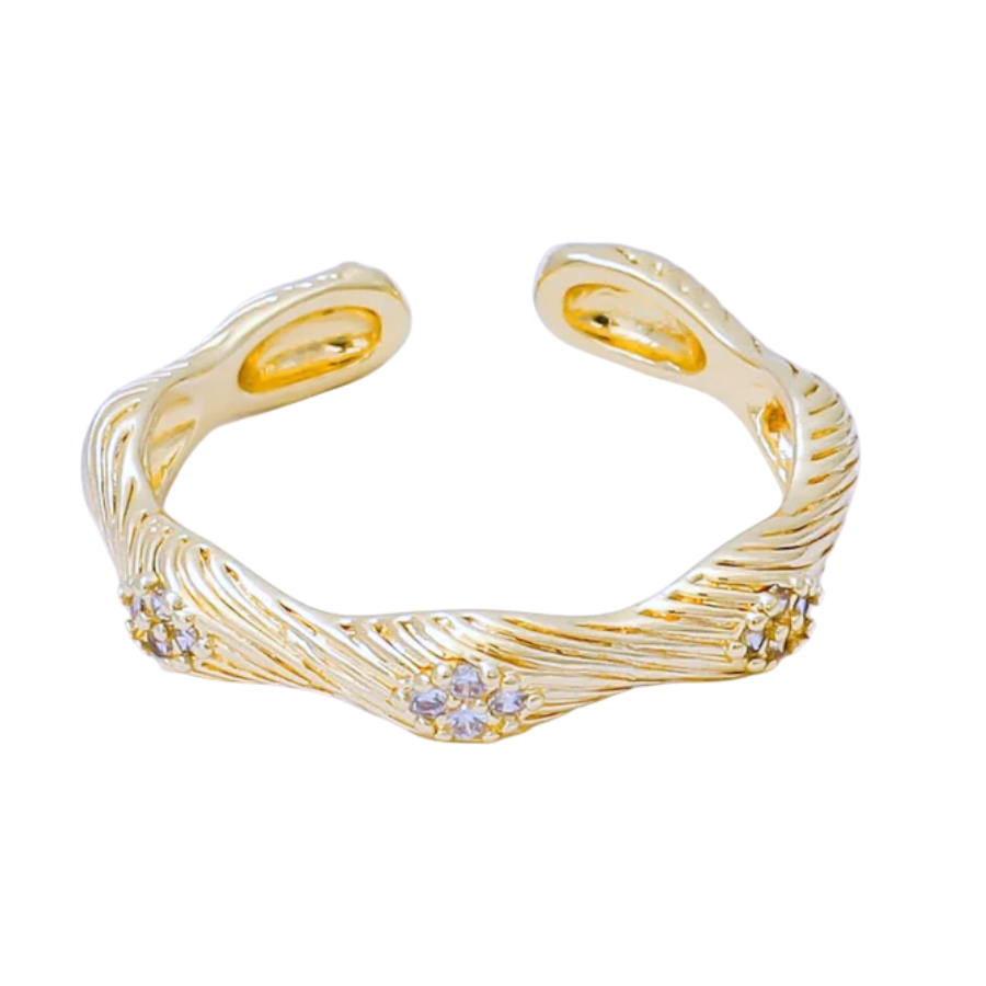 Micro Paved Twisted Line Textured Ribbed Ring RI-21O158