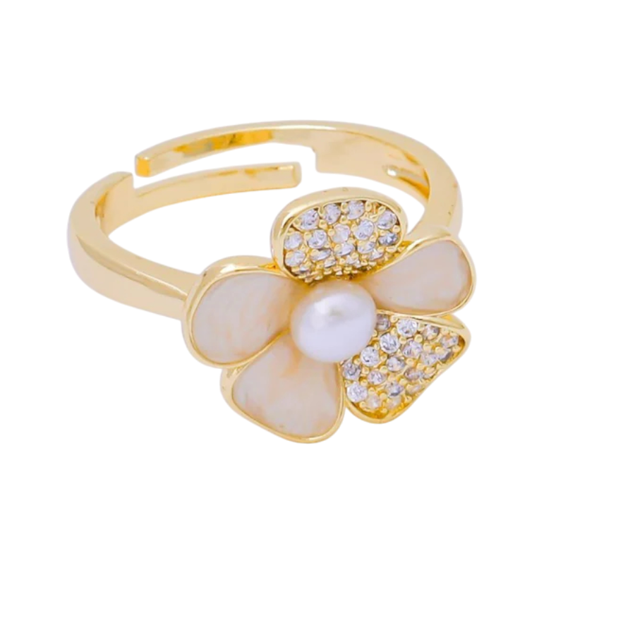 Shell Pearl Micro Paved CZ Daisy Ring RI-21O2228