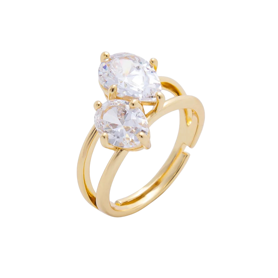 Double Teardrop Solitaire Double Band Ring RI-21O2241