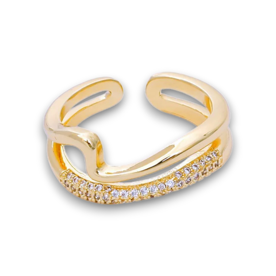 Micro Paved CZ Curved Double Band Ring RI-21O2300