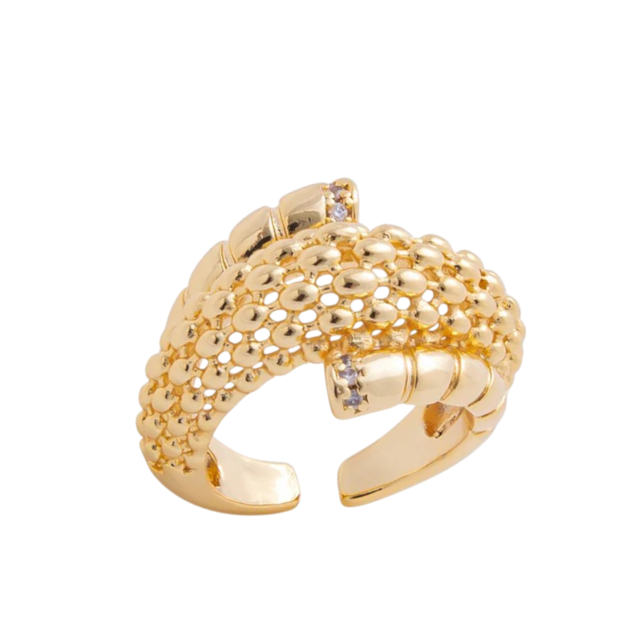 Micro Paved CZ Beaded Ribbed Triple Band Dome Ring RI-21O450