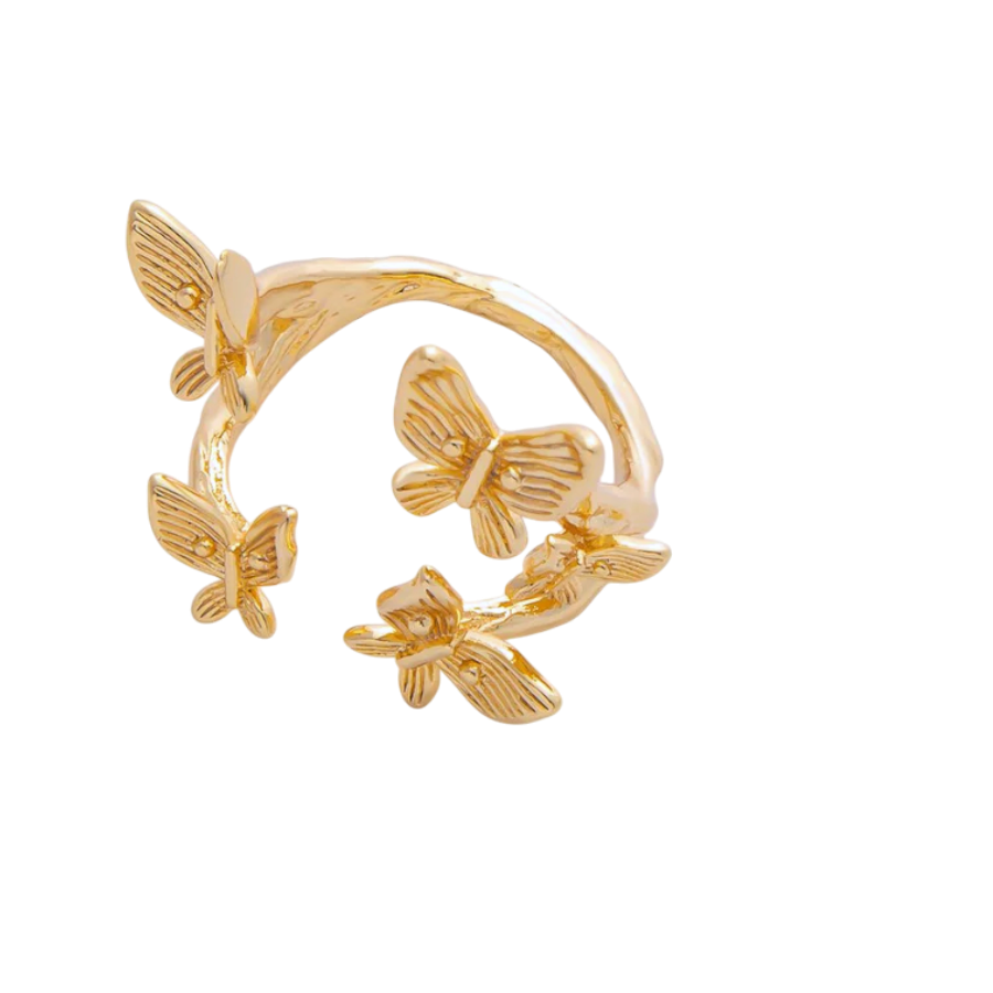 Multiple Butterfly Molten Hammered Wrap Ring RI-21O621