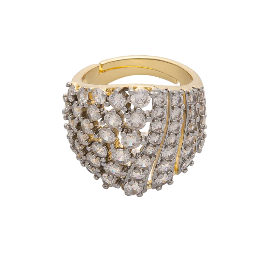 Micro Paved Mixed Metal CZ Wide Signet Ring RI-21O761