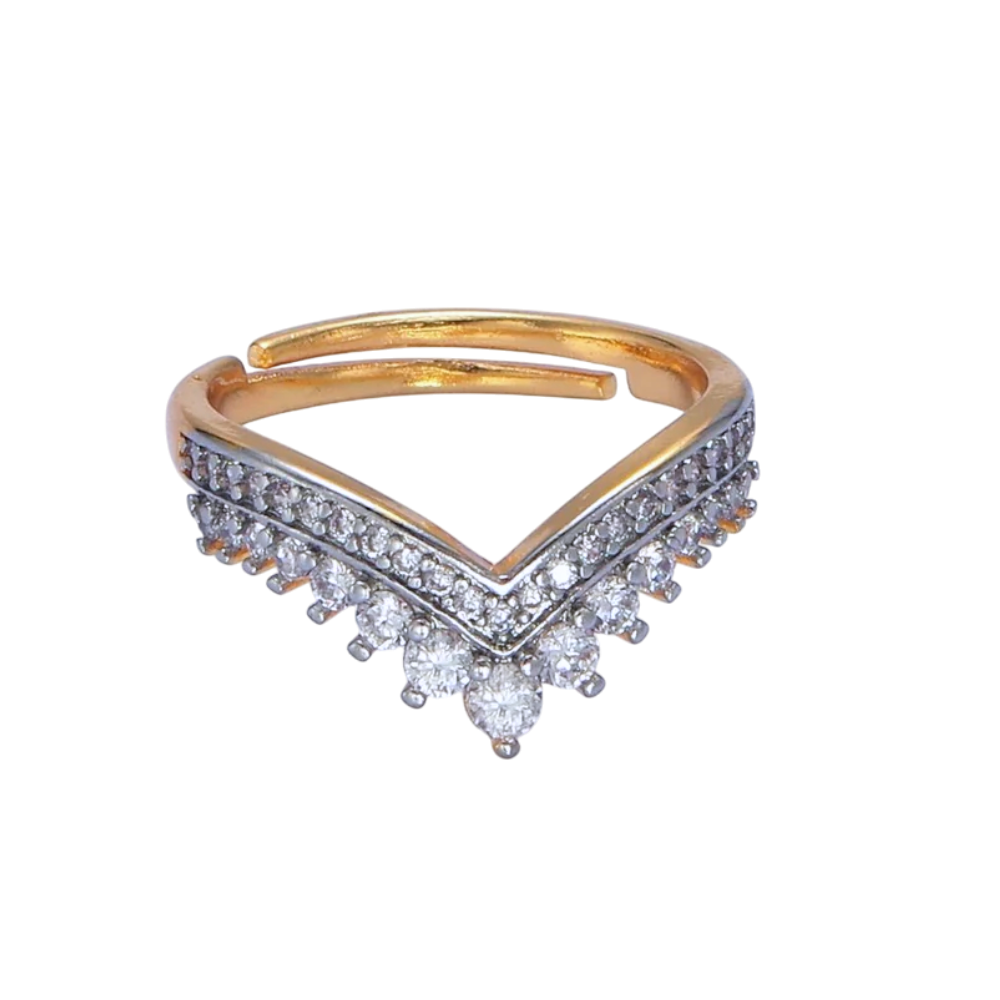 Micro Paved Chevron Mixed Metal Ring RI-21OA1424