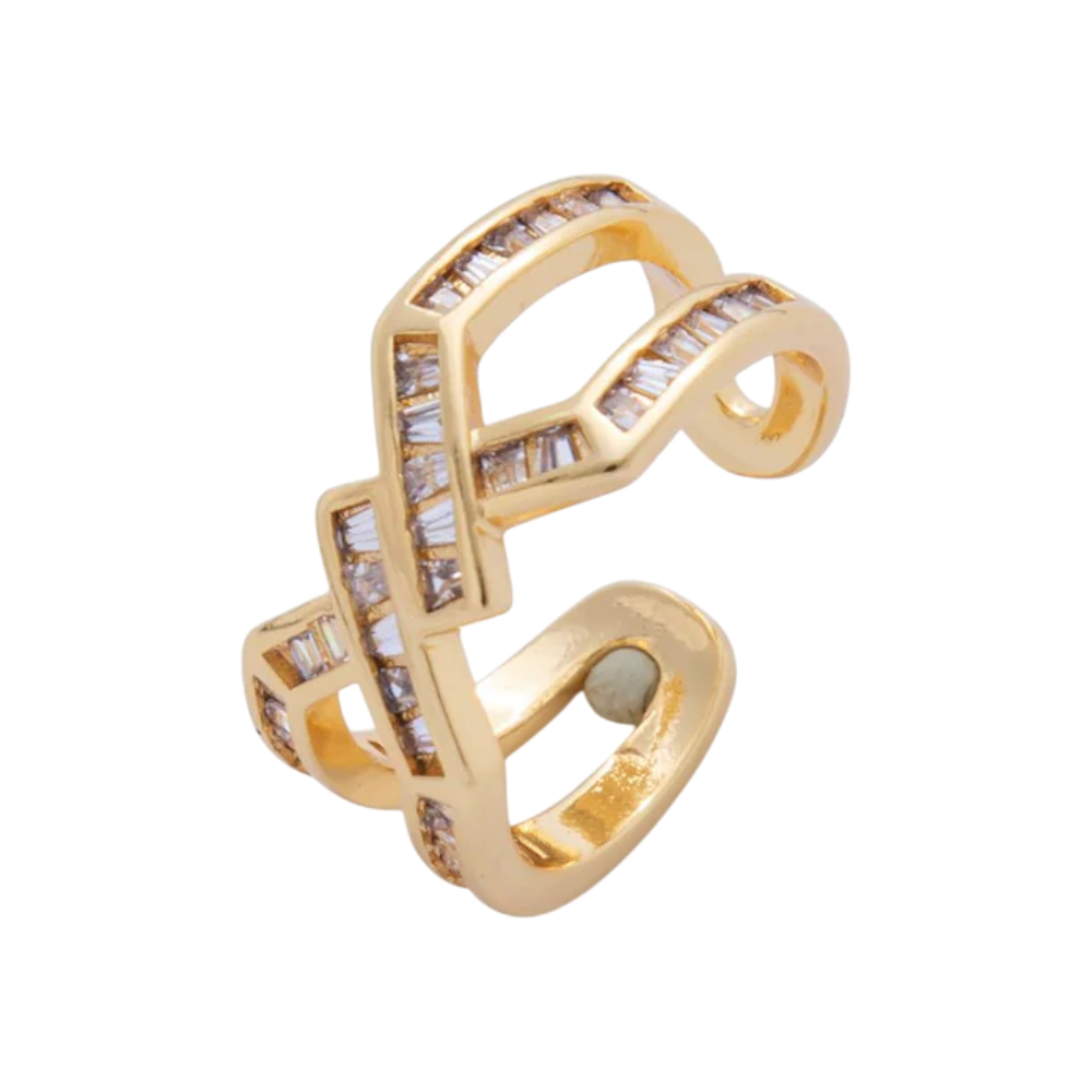Clear CZ Baguette Geometric Double Band Ring RI-21OA1749