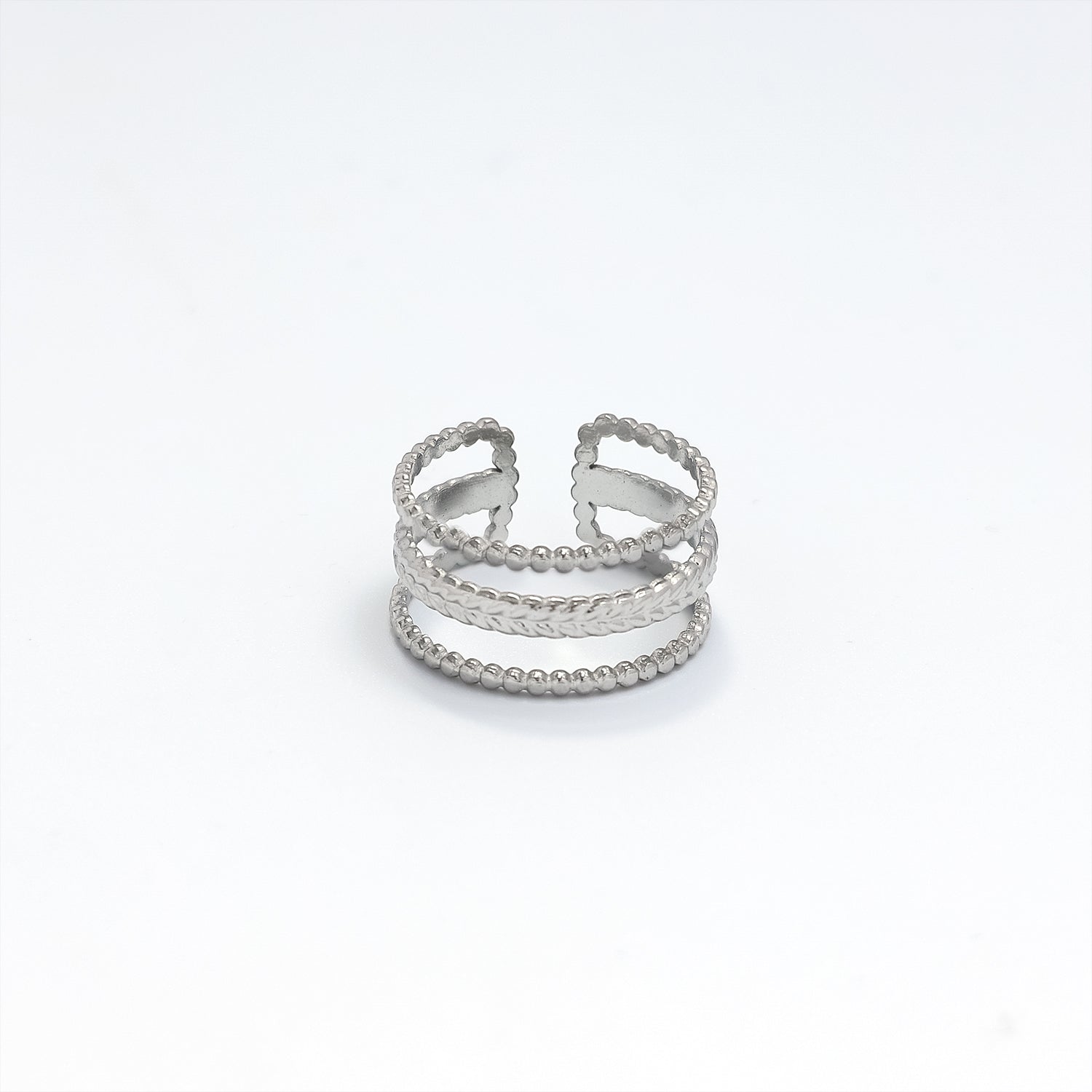 Silver Stacked Stainless Steel Minimalist Adjustable Ring-00002