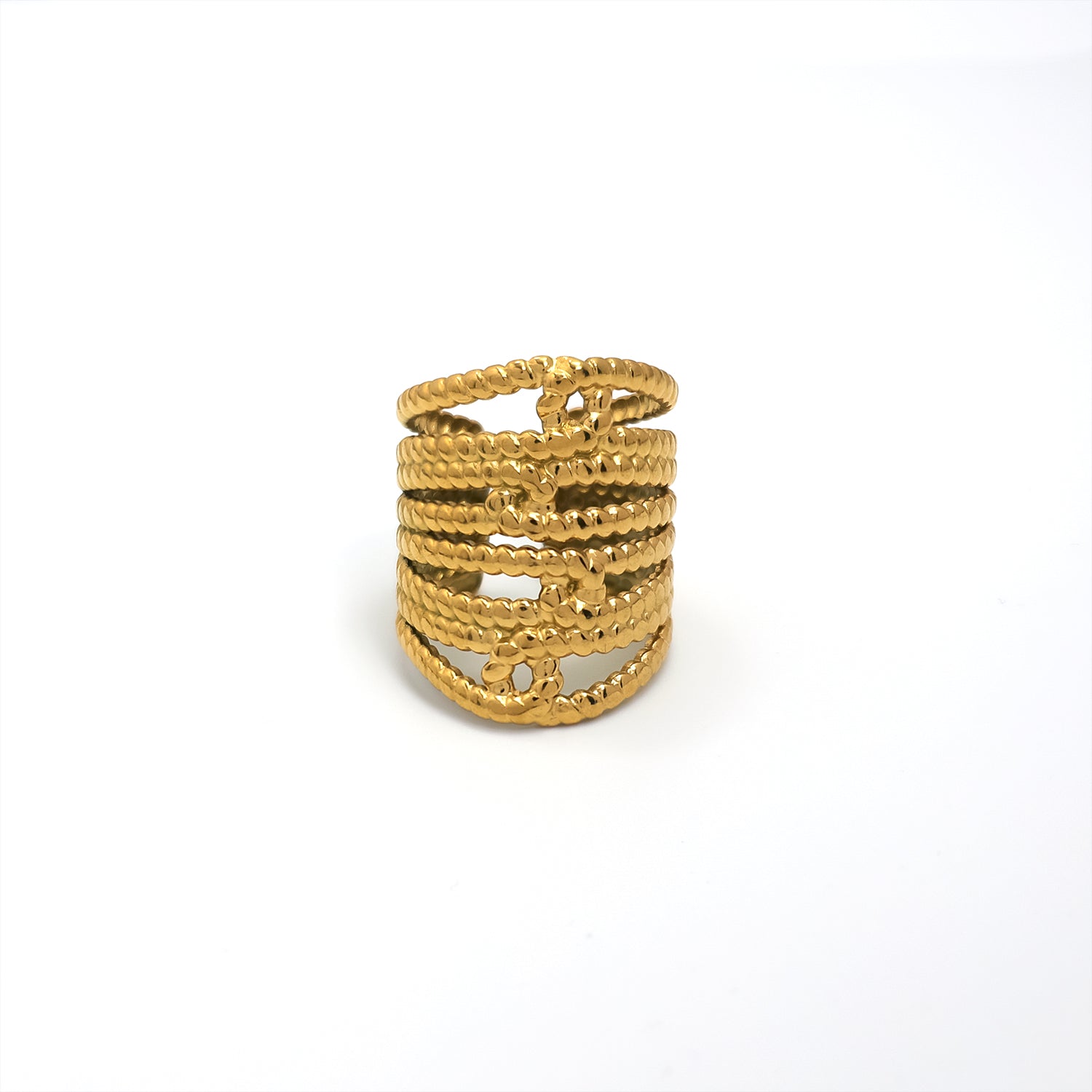 Gold Thick Stainless Steel Stacked Adjustable Ring-00005