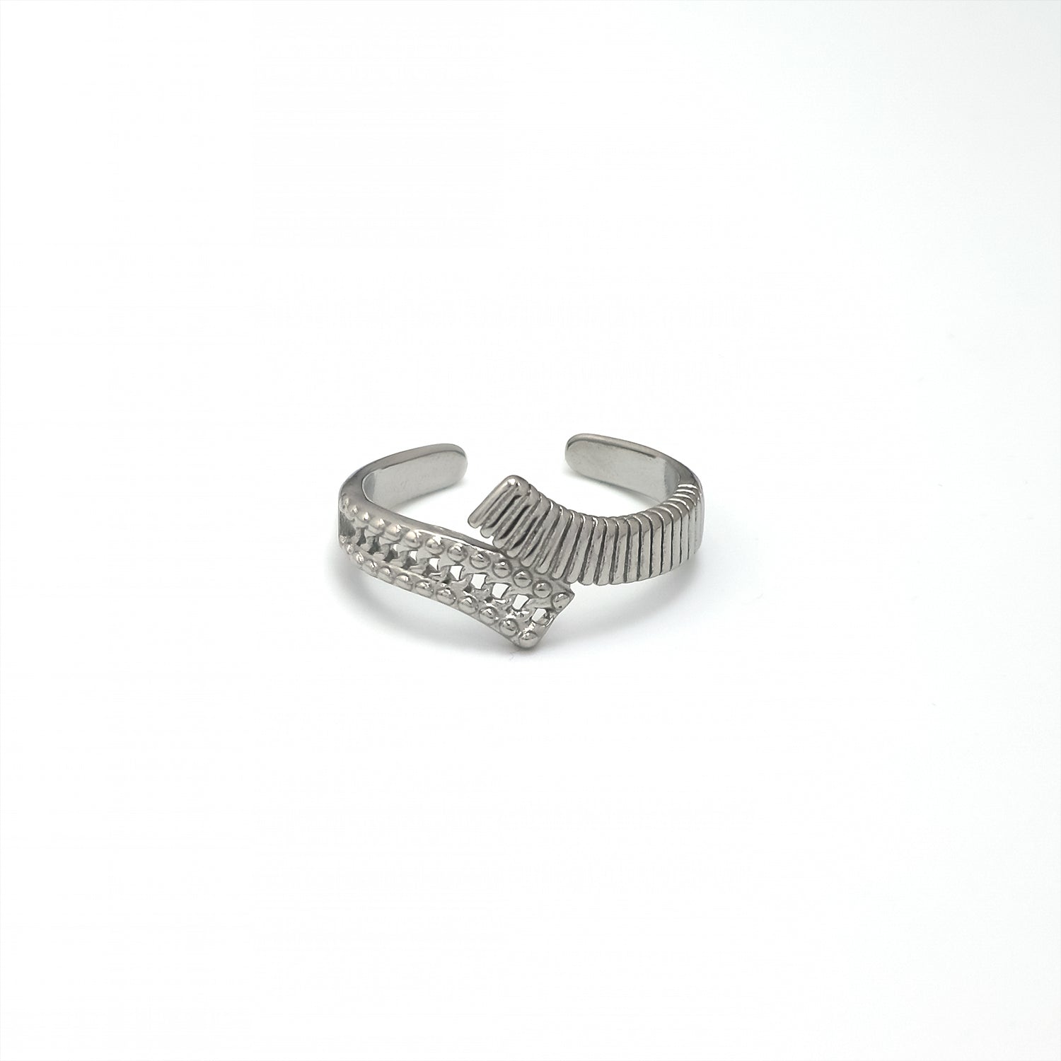 Silver Minimalist Stainless Steel Stacked Adjustable Ring-00019