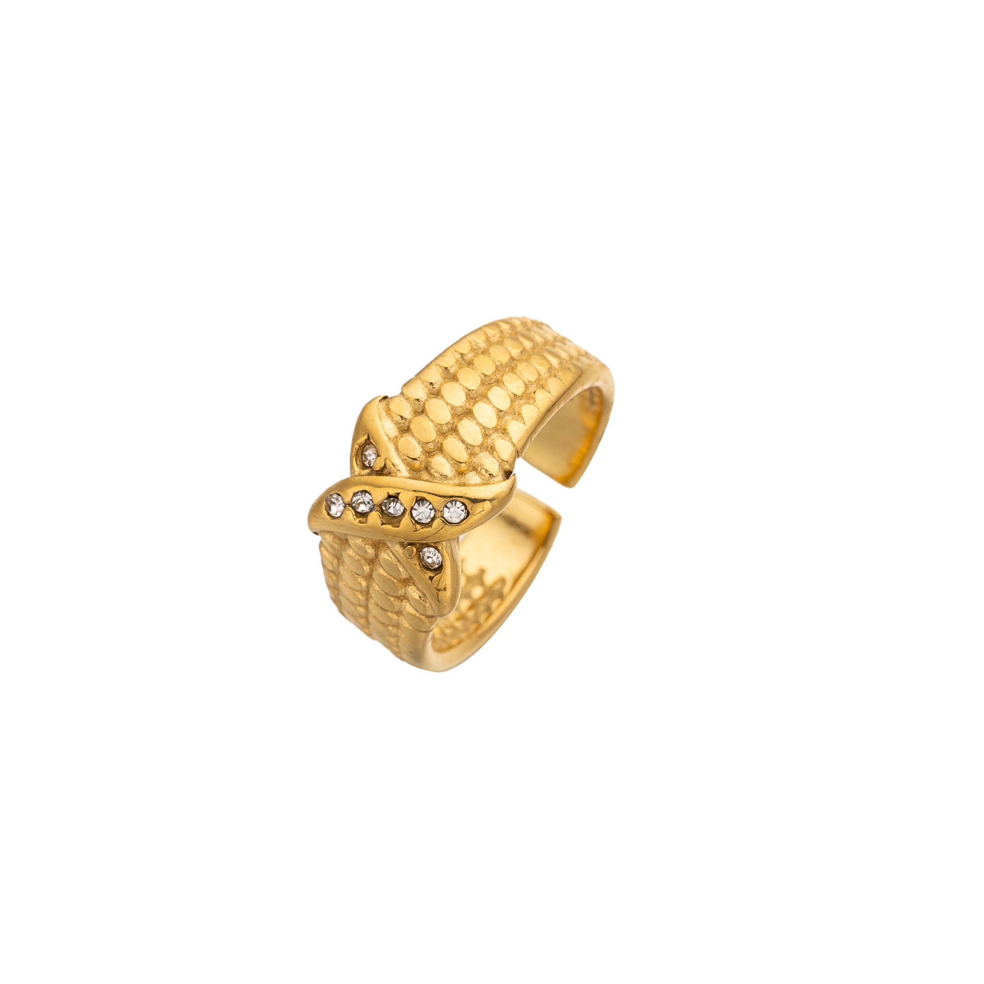 Gold Vintage Stainless Steel CZ Braided Adjustable Ring-00022