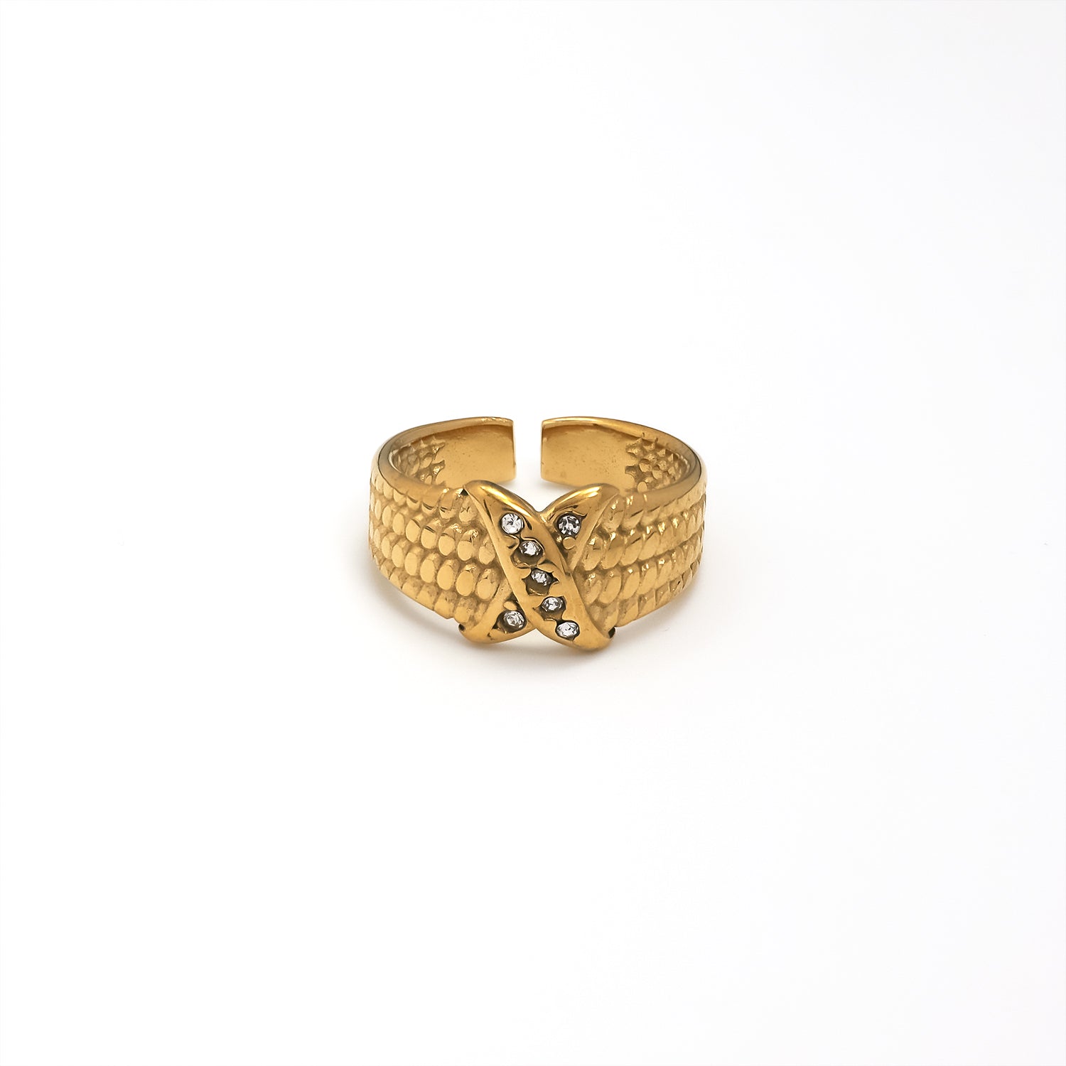 Gold Vintage Stainless Steel CZ Braided Adjustable Ring-00022