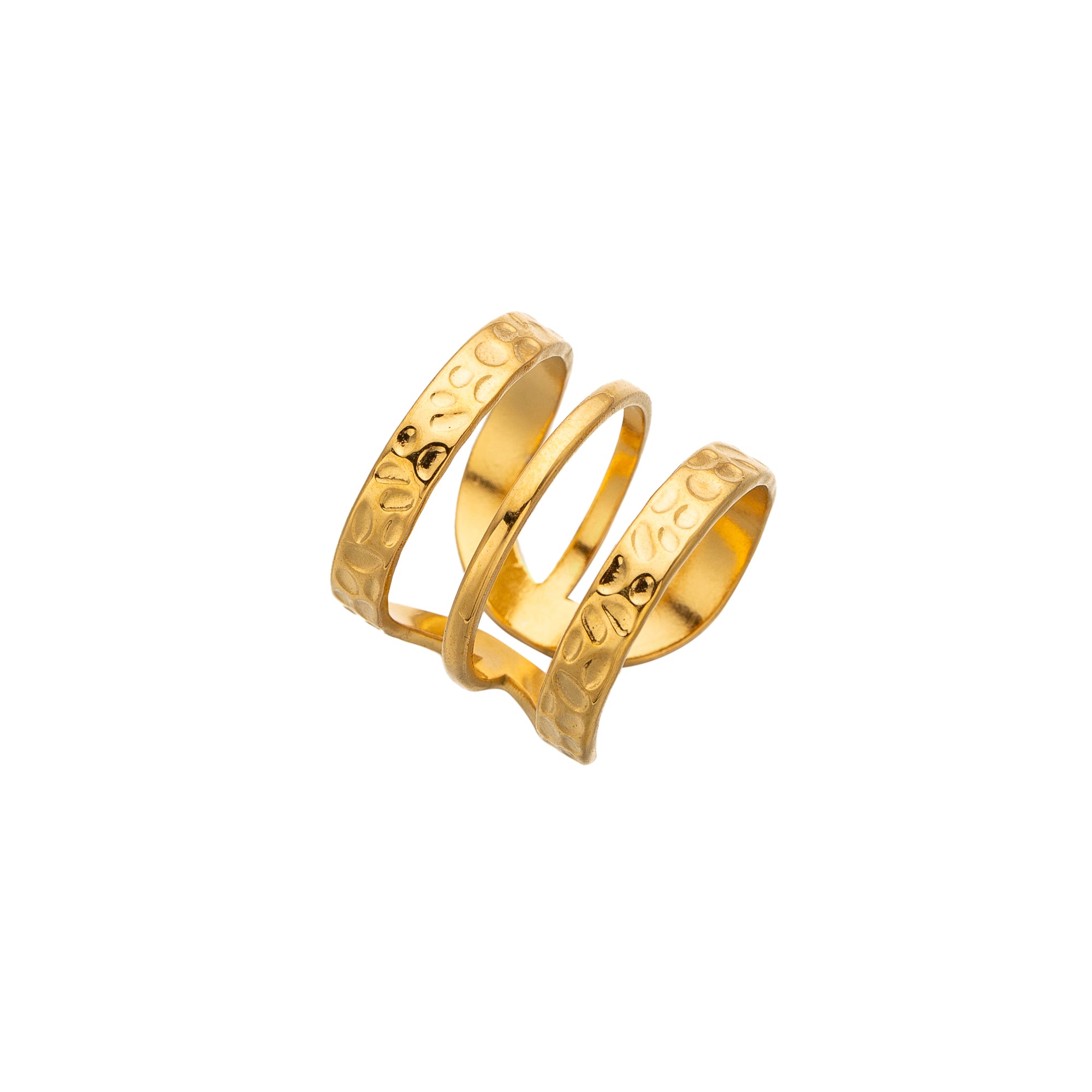 Gold Stacked Stainless Steel Hammered Adjustable ✦ RI-0036