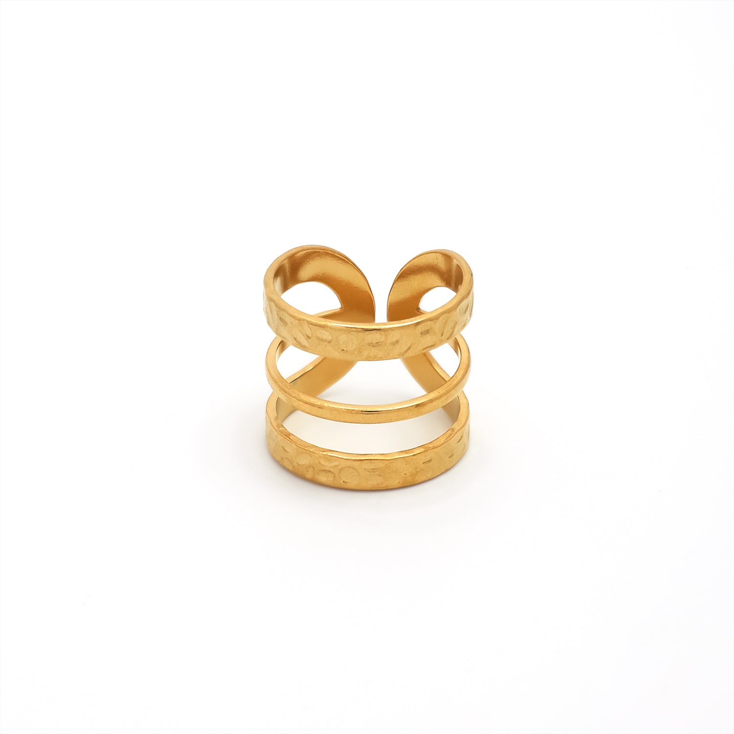 Gold Stacked Stainless Steel Hammered Adjustable ✦ RI-0036