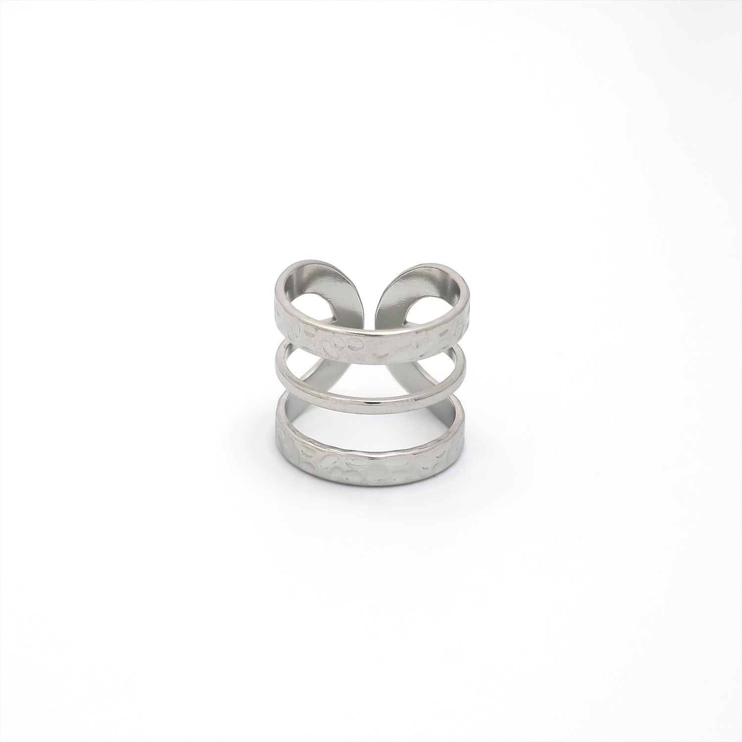 Silver Stacked Stainless Steel Hammered ✦ RI-0037