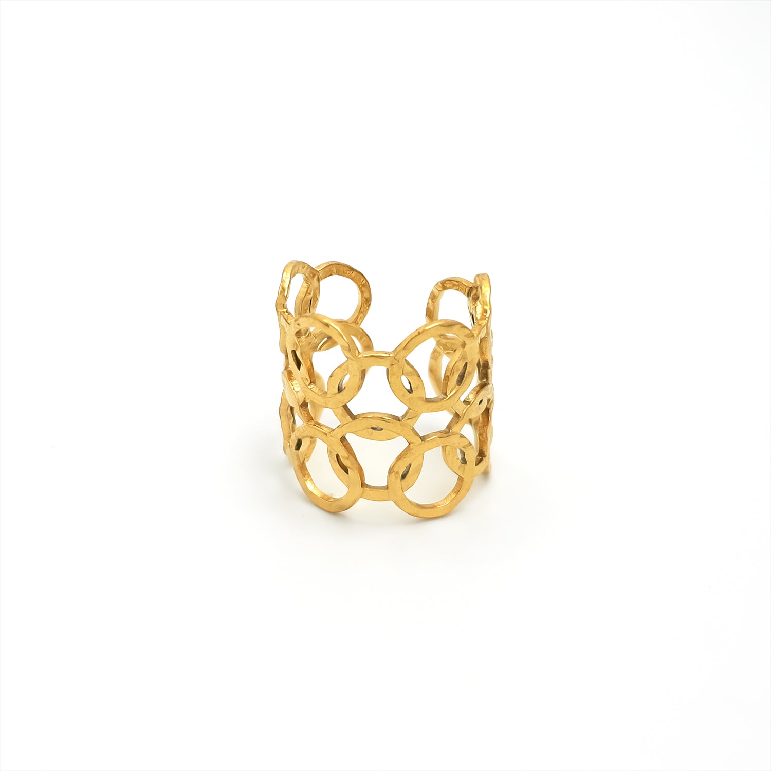 Gold Geometric Stainless Steel Chunky Adjustable Ring-00056