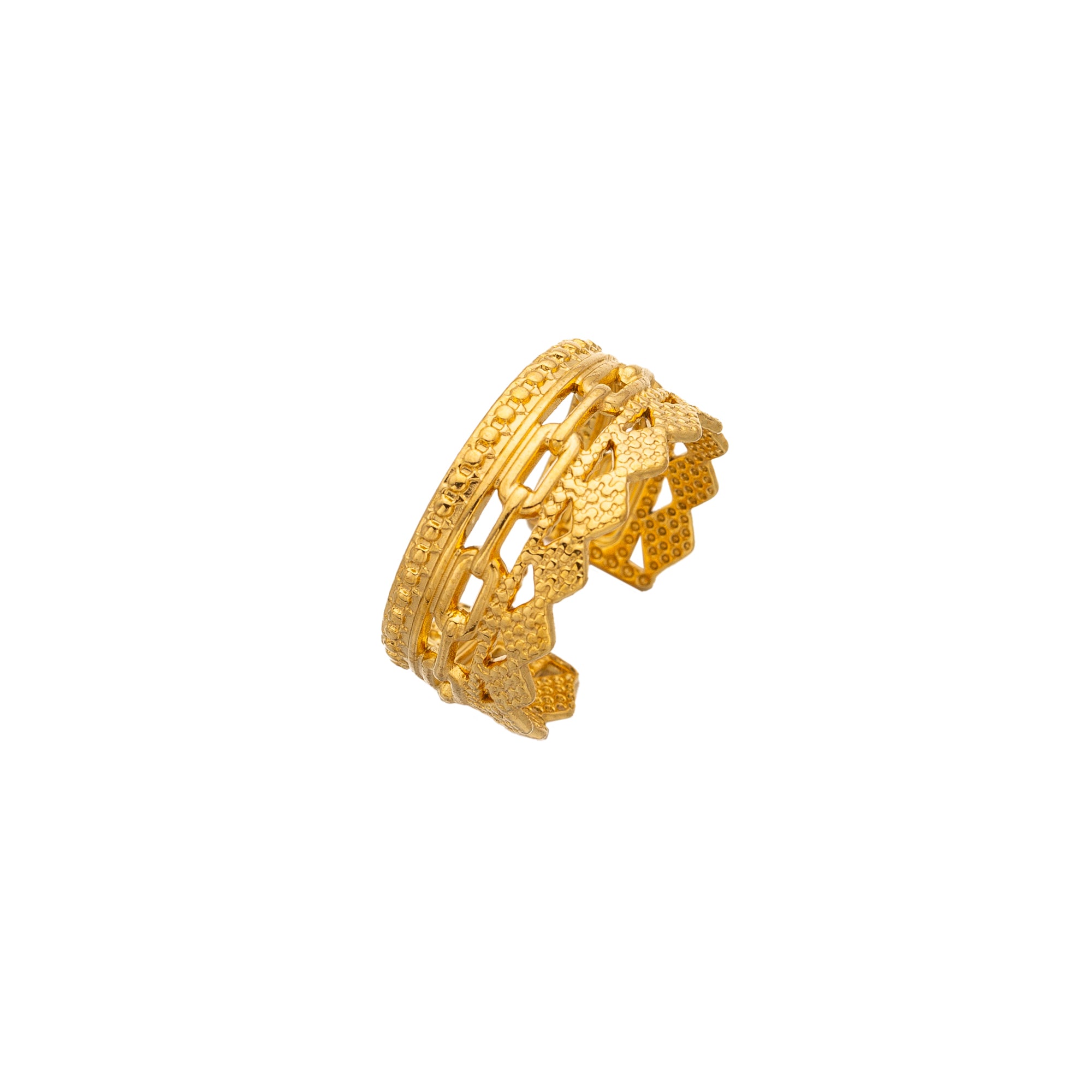 Gold Geometric Stainless Steel Stacked Adjustable Ring-00058