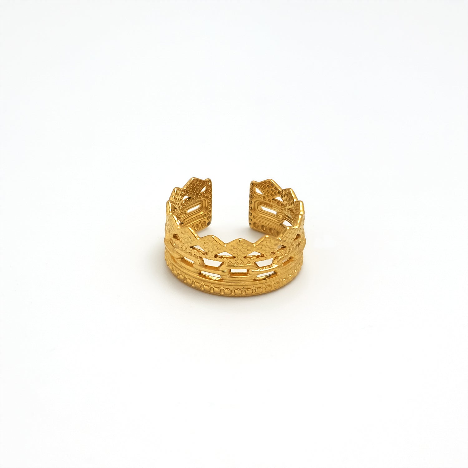 Gold Geometric Stainless Steel Stacked Adjustable Ring-00058