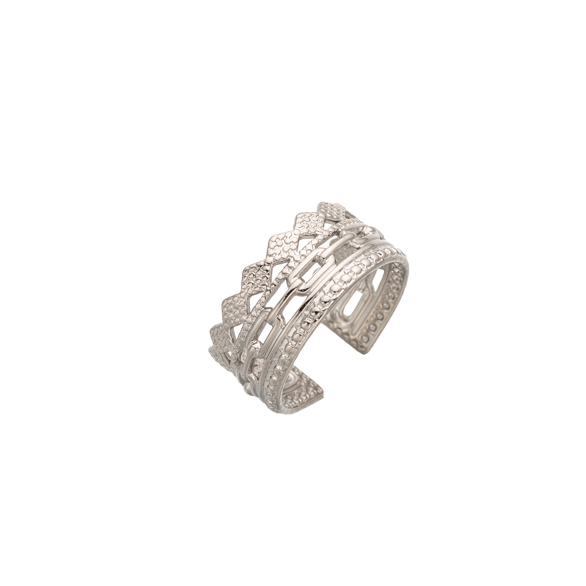 Silver Geometric Stainless Steel Stacked Adjustable Ring-00059