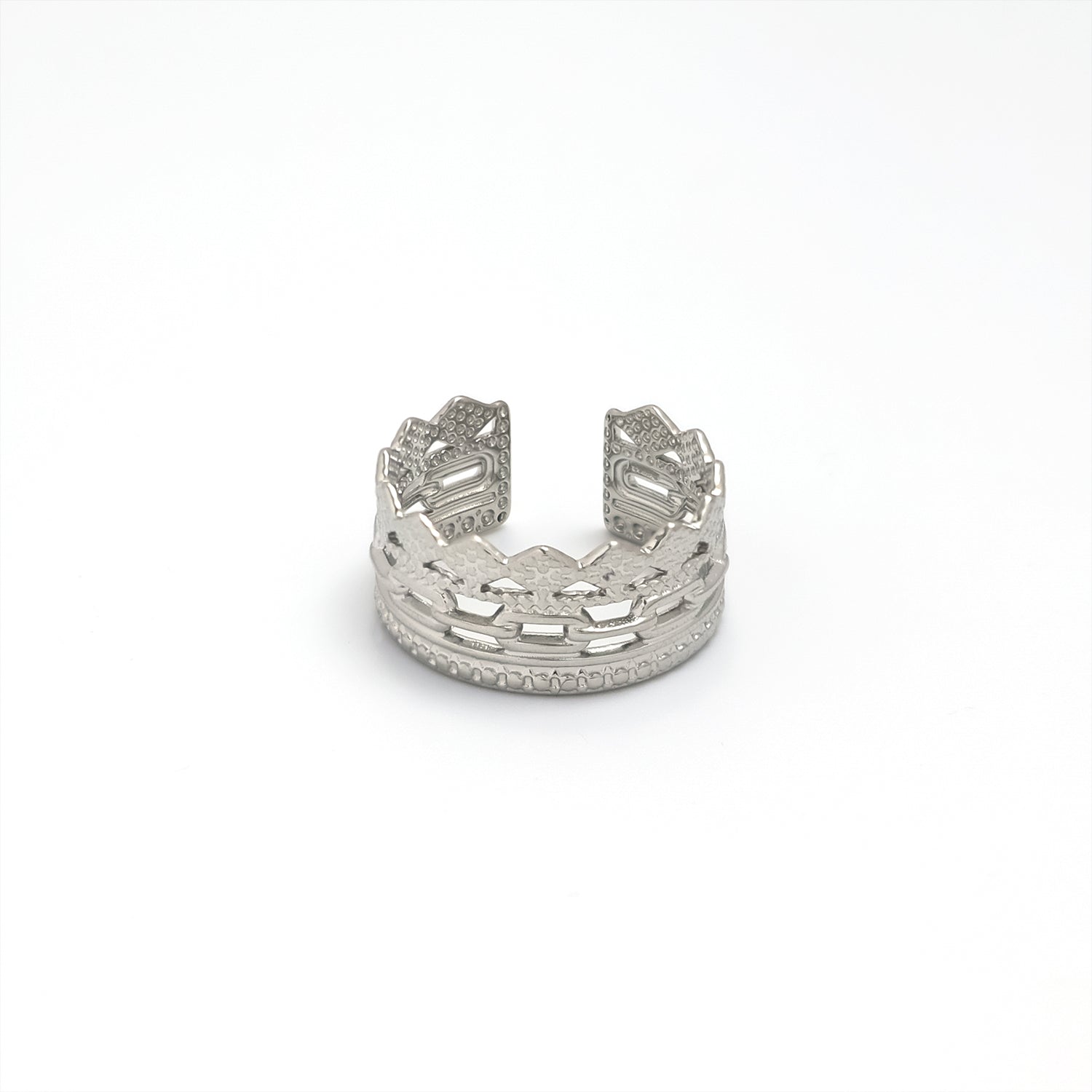 Silver Geometric Stainless Steel Stacked Adjustable Ring-00059