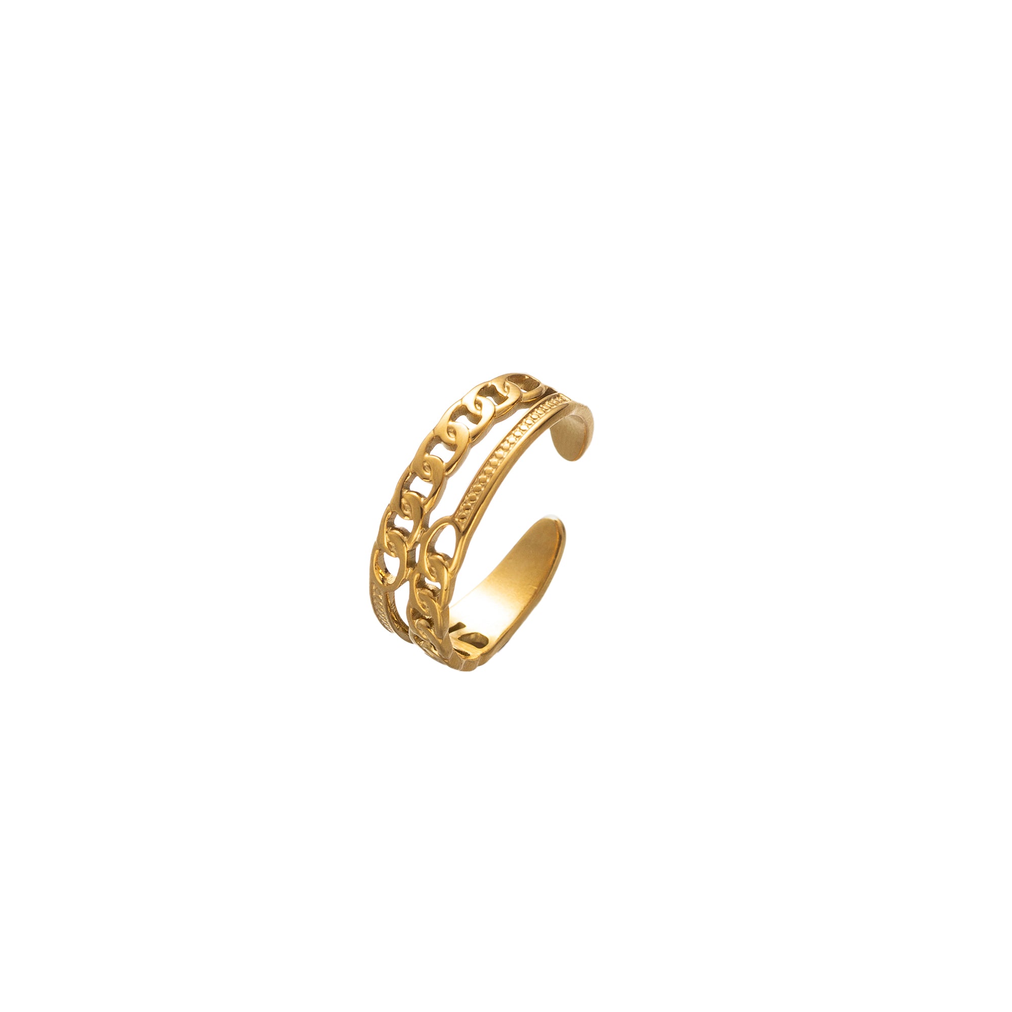 Gold Stacked Stainless Steel Double Cuban Adjustable Ring-00064