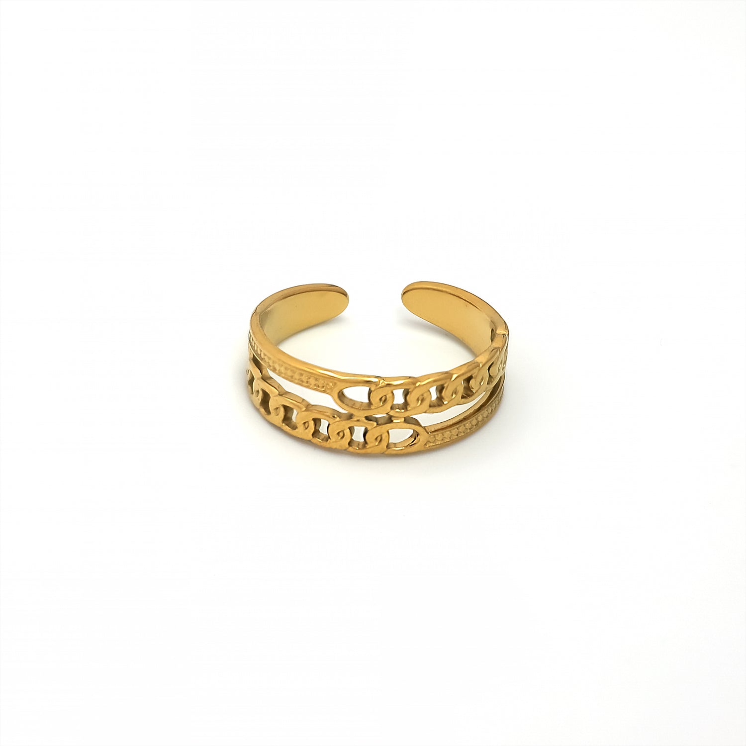 Gold Stacked Stainless Steel Double Cuban Adjustable Ring-00064