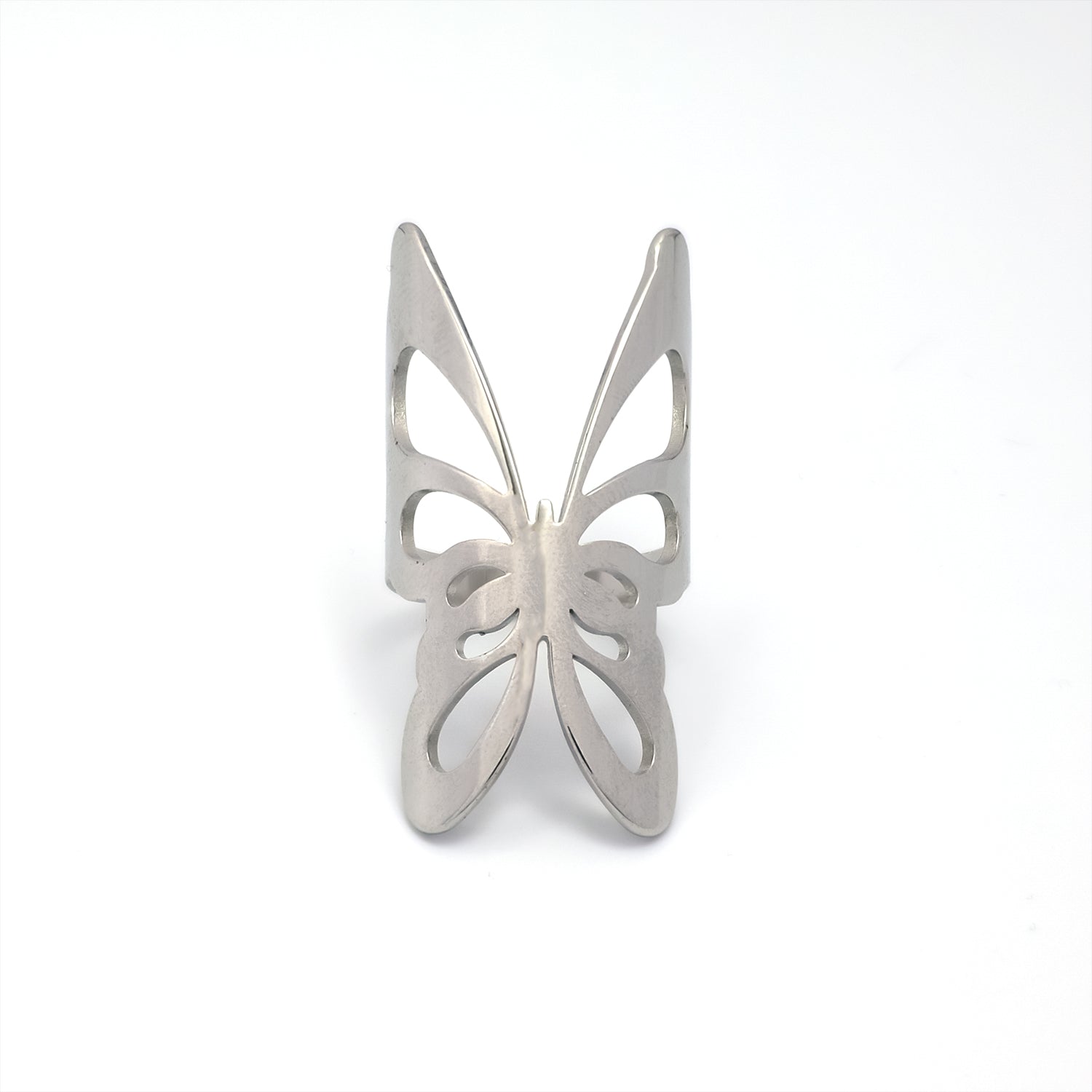 Silver Bold Stainless Steel Butterfly Adjustable Ring-00069