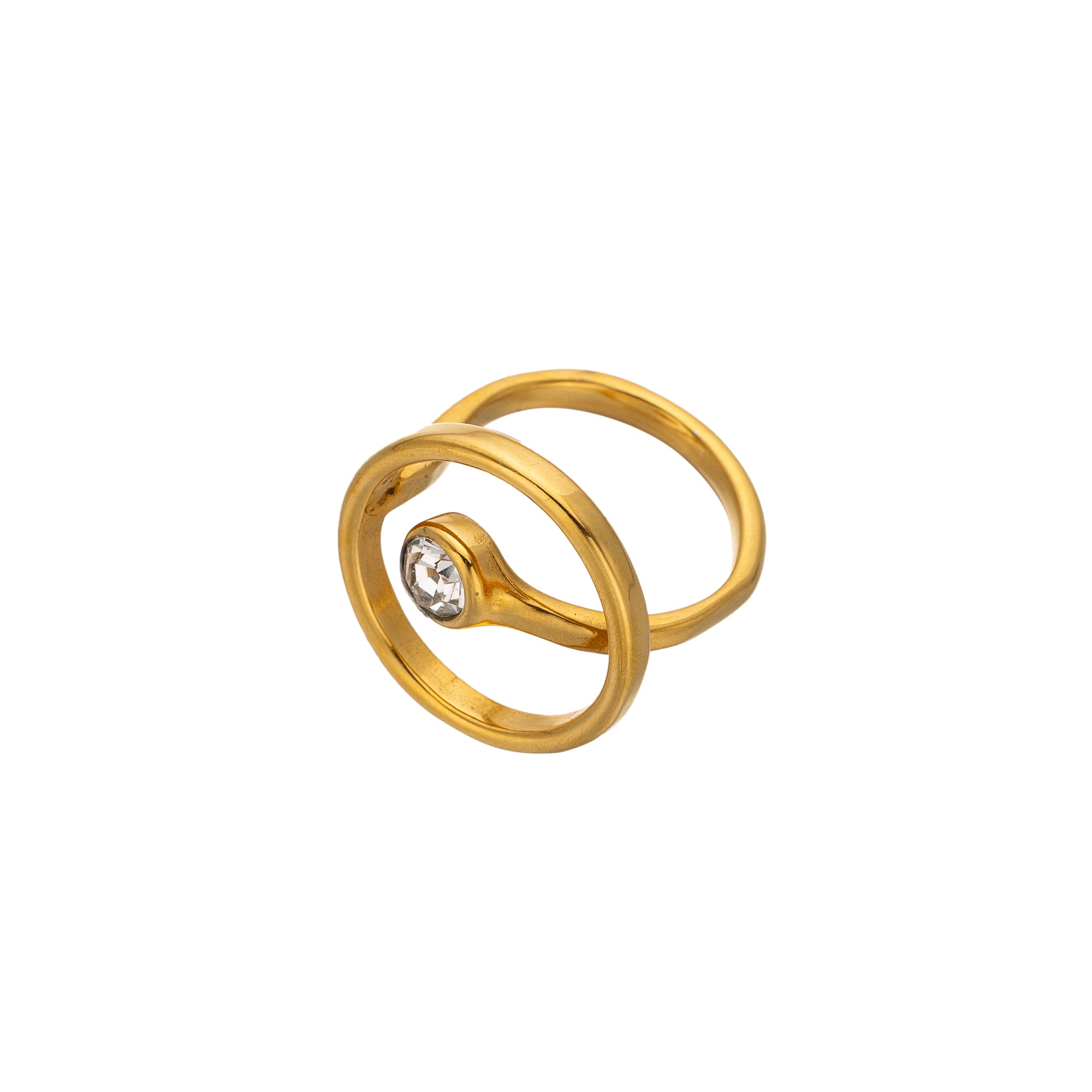 Gold Minimalist Stainless Steel CZ Dainty Adjustable Ring-00074