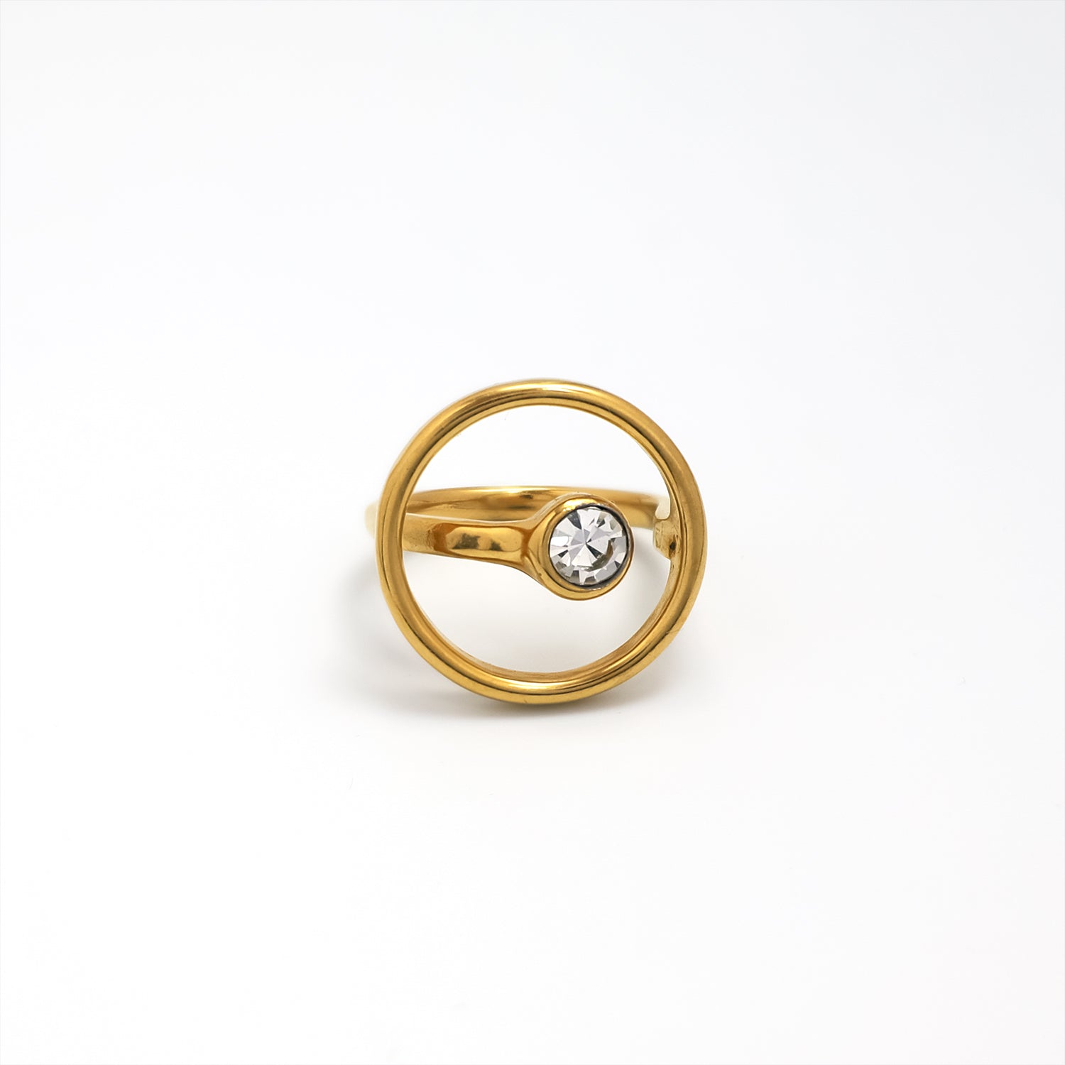 Gold Minimalist Stainless Steel CZ Dainty Adjustable Ring-00074