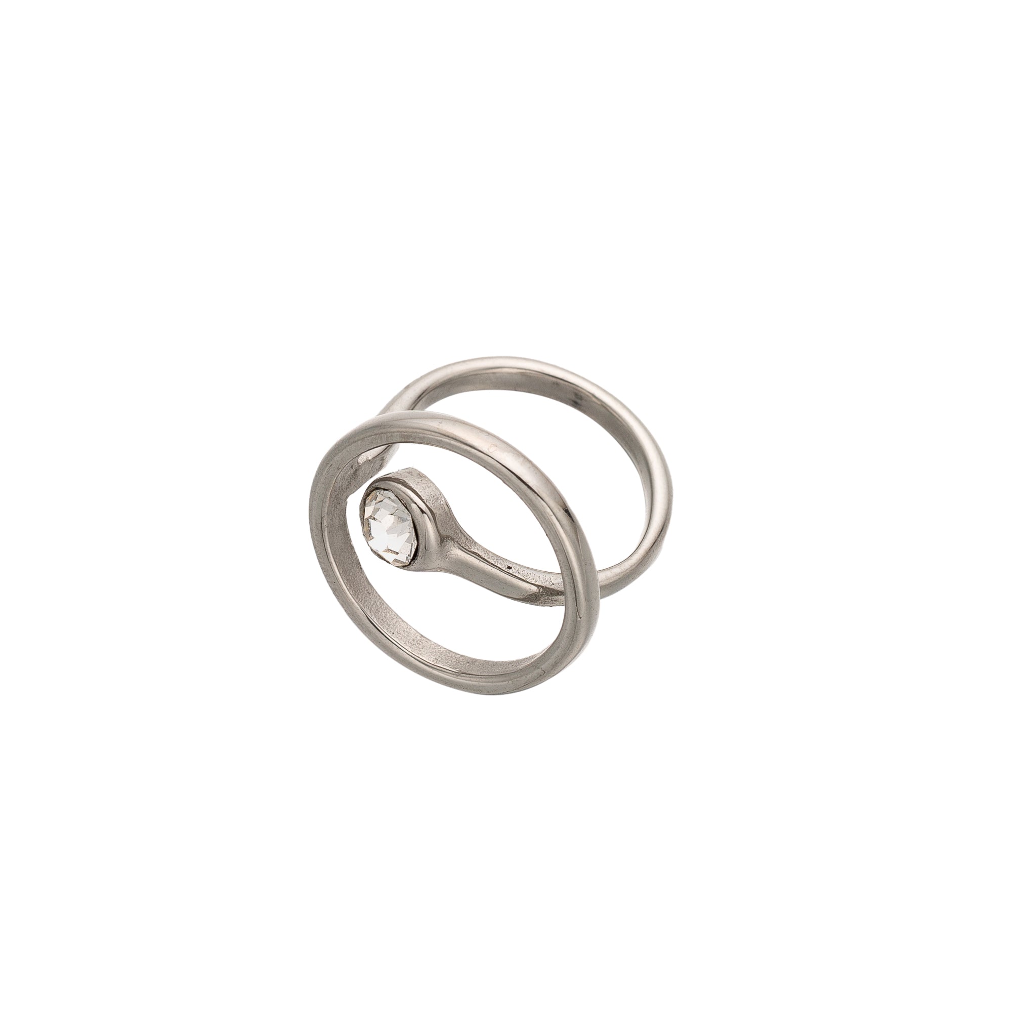 Silver Minimalist Stainless Steel CZ Dainty Adjustable Ring-00075