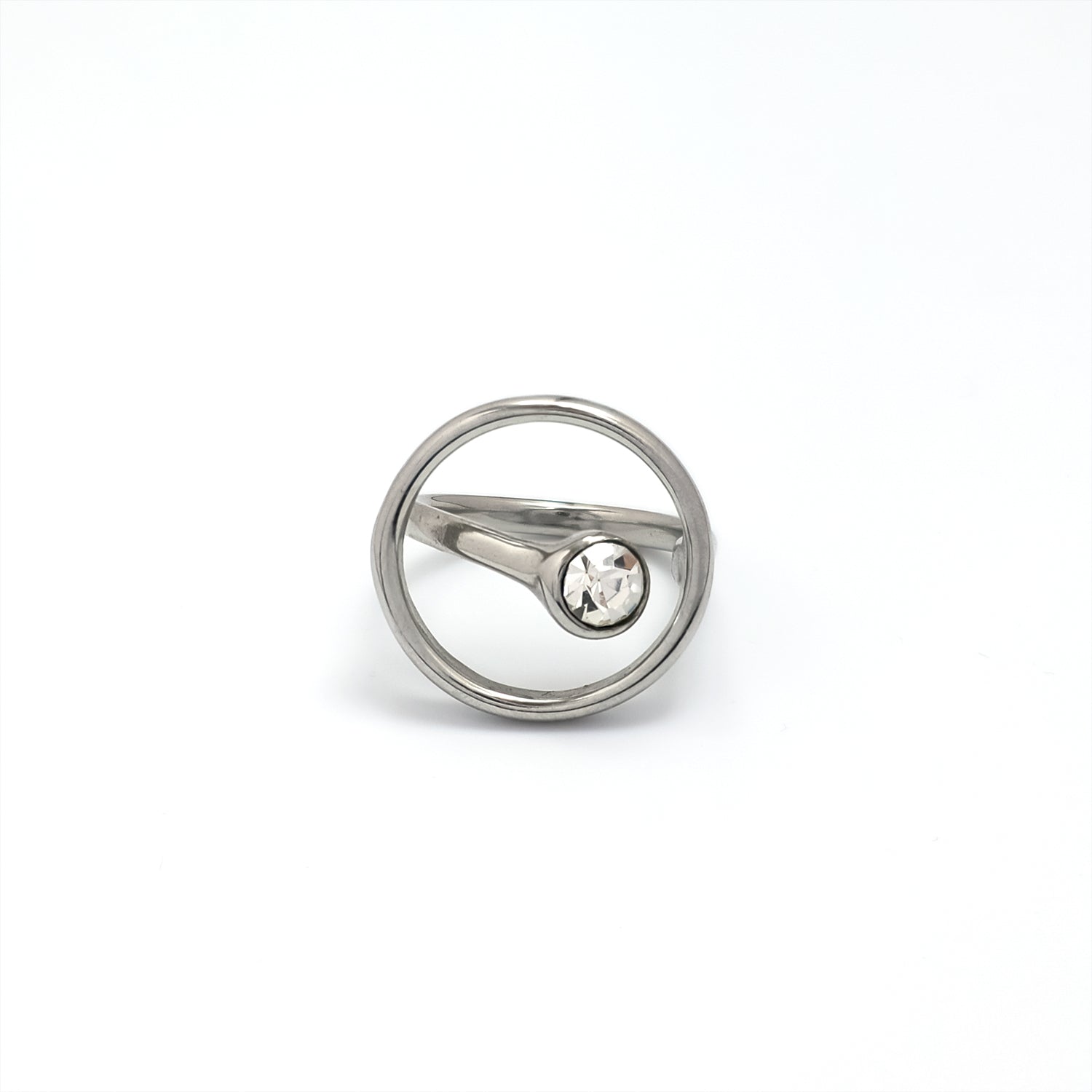 Silver Minimalist Stainless Steel CZ Dainty Adjustable Ring-00075
