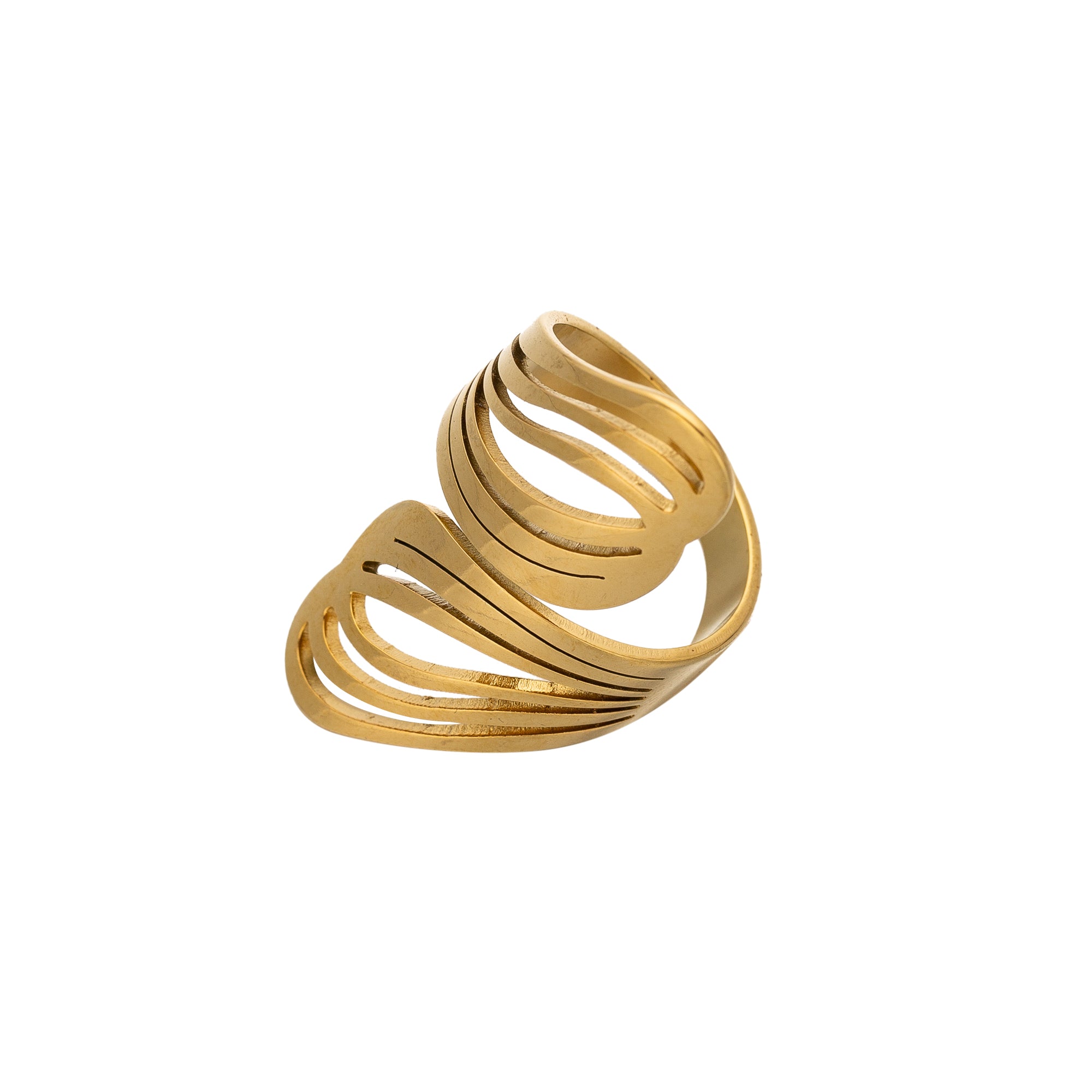 Gold Thick Stainless Steel Statement Adjustable Ring-00076