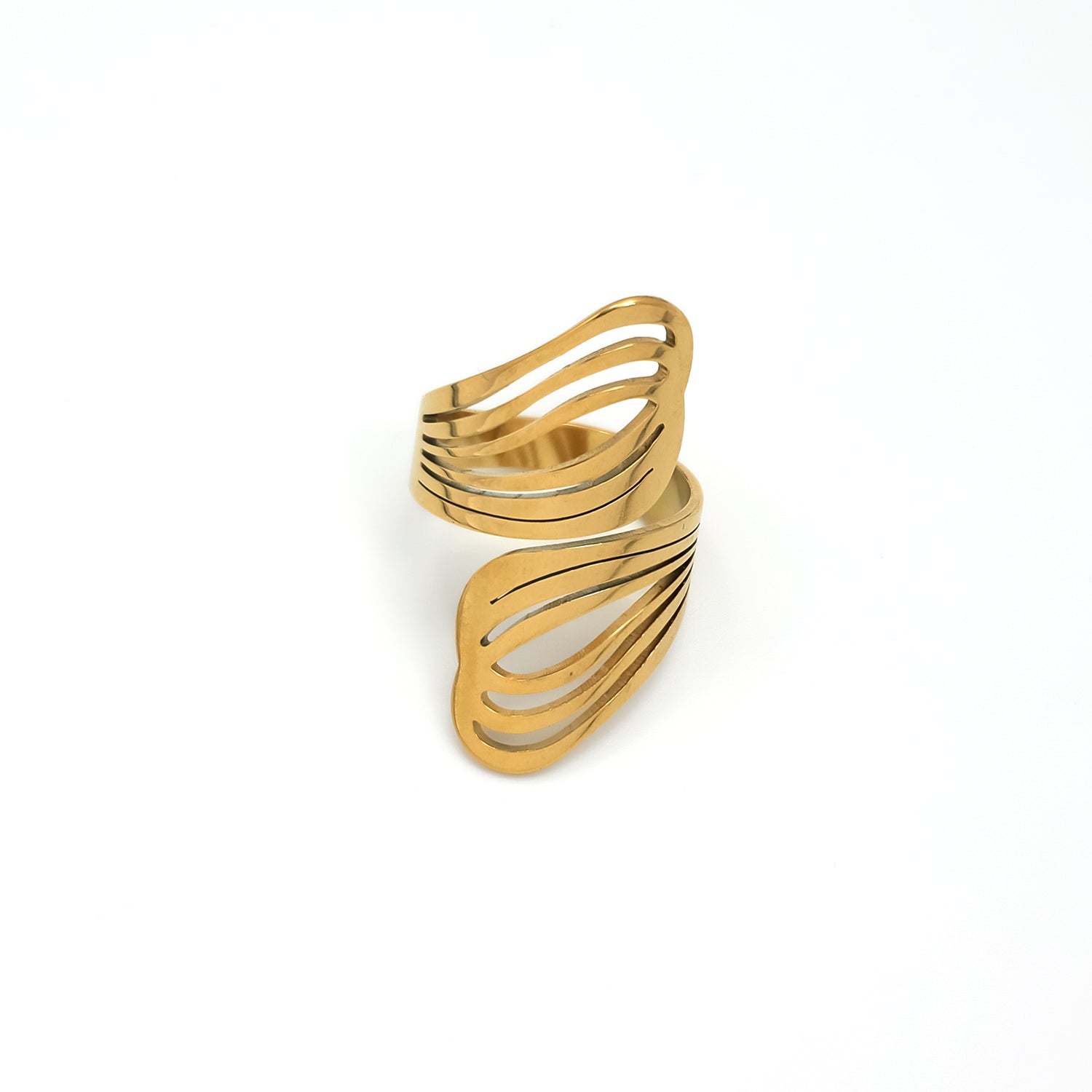 Gold Thick Stainless Steel Statement Adjustable Ring-00076