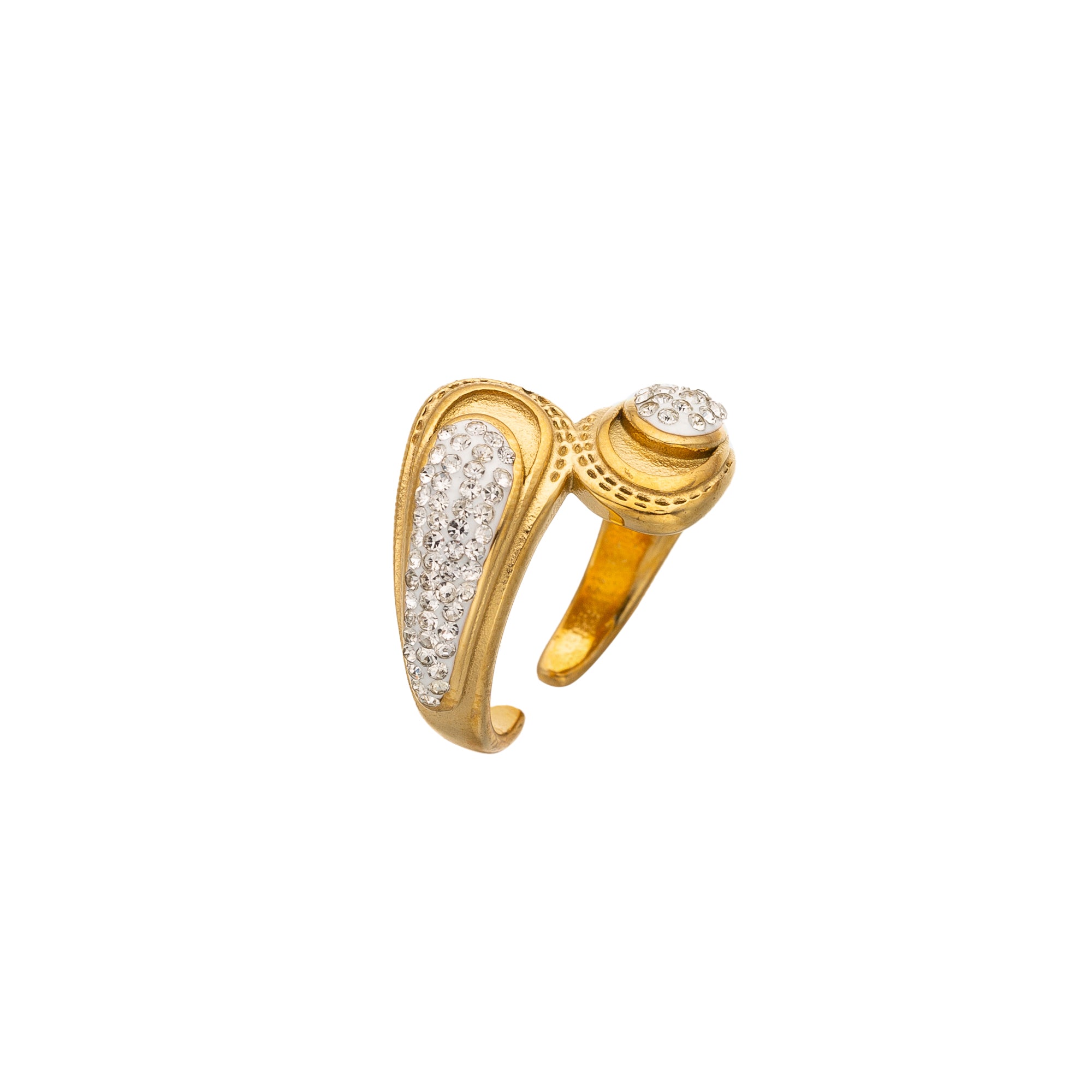 Gold Vintage Stainless Steel CZ Bold Adjustable Ring-00080
