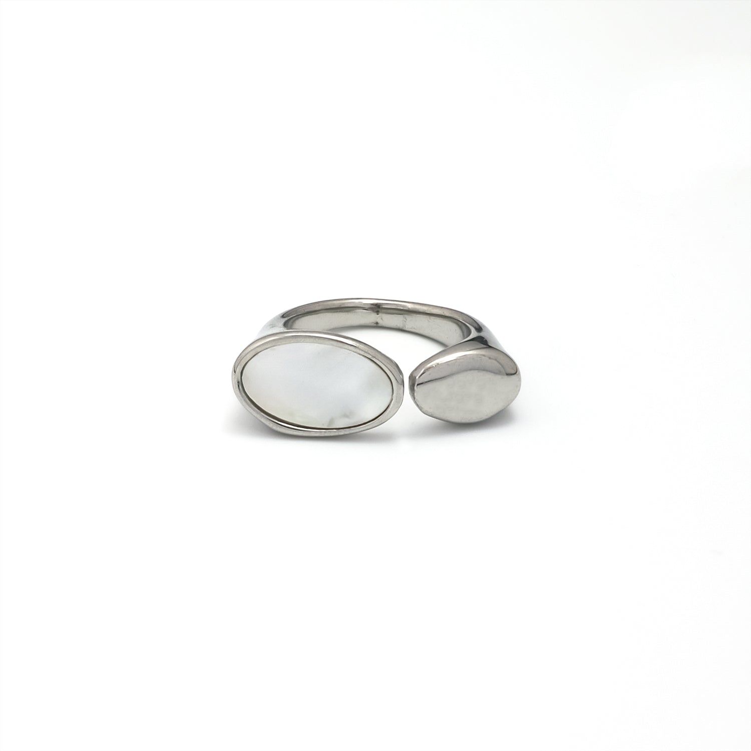 Silver Classic Stainless Steel Pearl Chic Adjustable Ring-00088