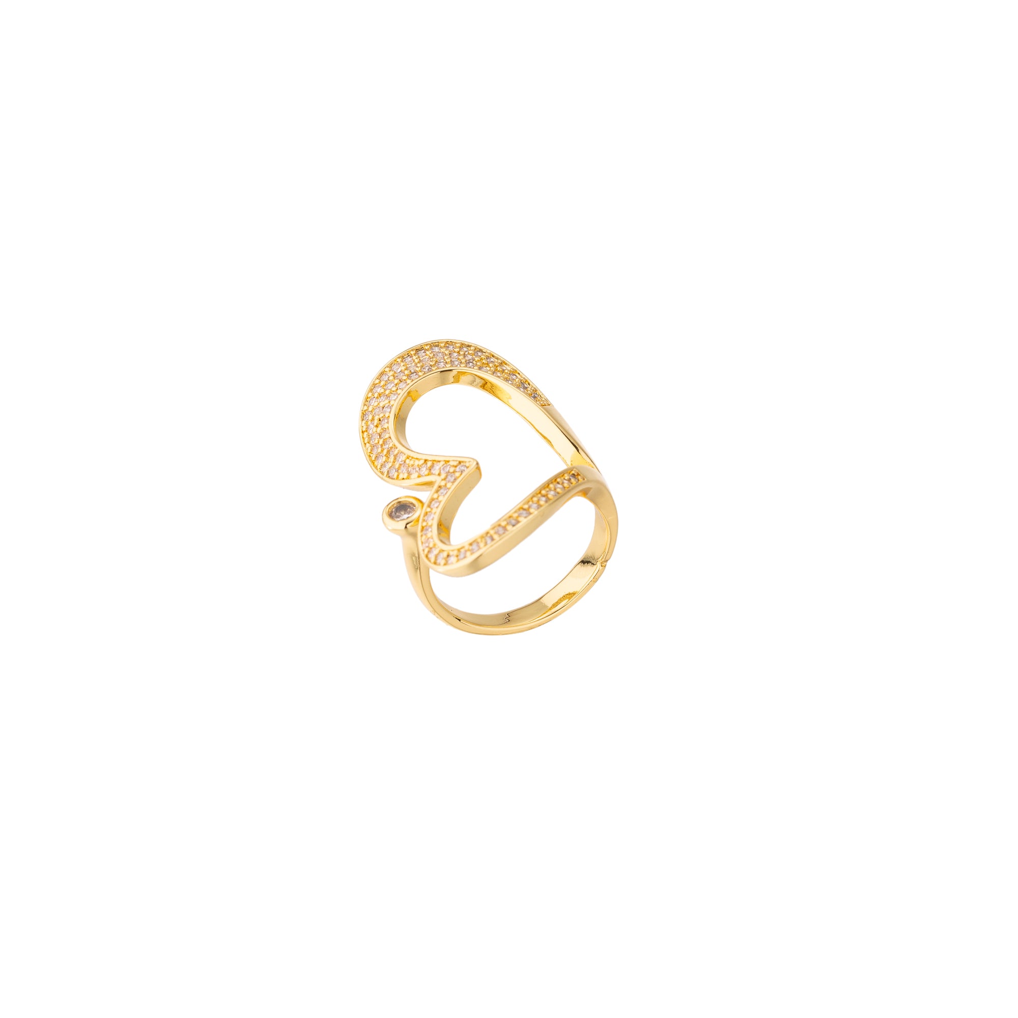 Gold Minimalist Gold CZ Heart Adjustable Ring-00095 Ring-00096