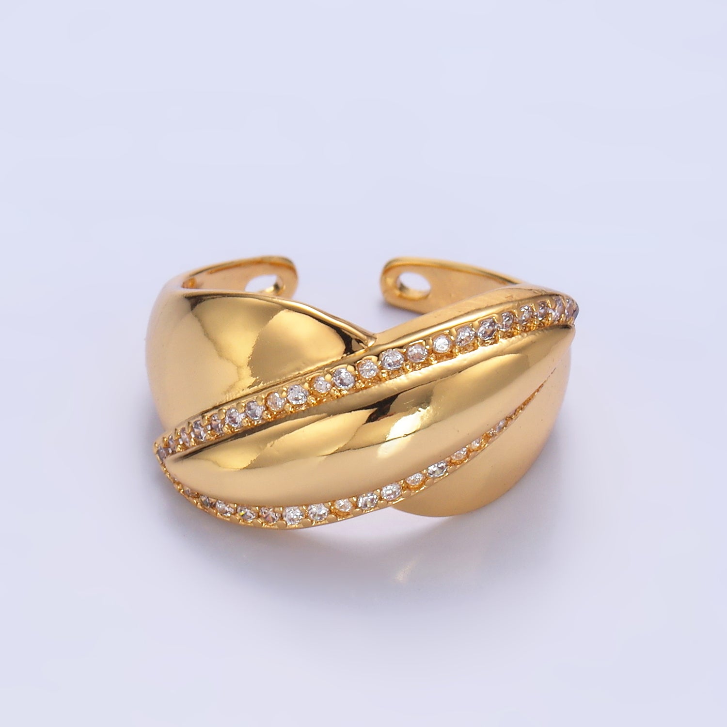 Gold Chunky Gold CZ Braided Adjustable Ring-00100