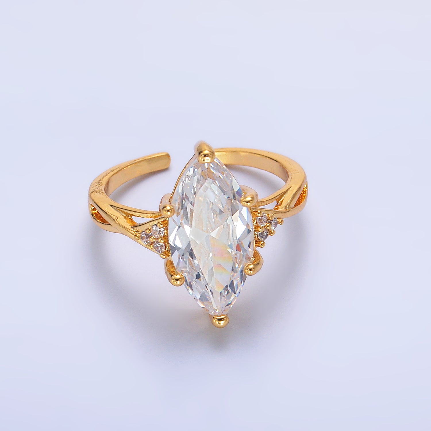 Gold Classic Gold CZ Marquise Adjustable Ring-00105