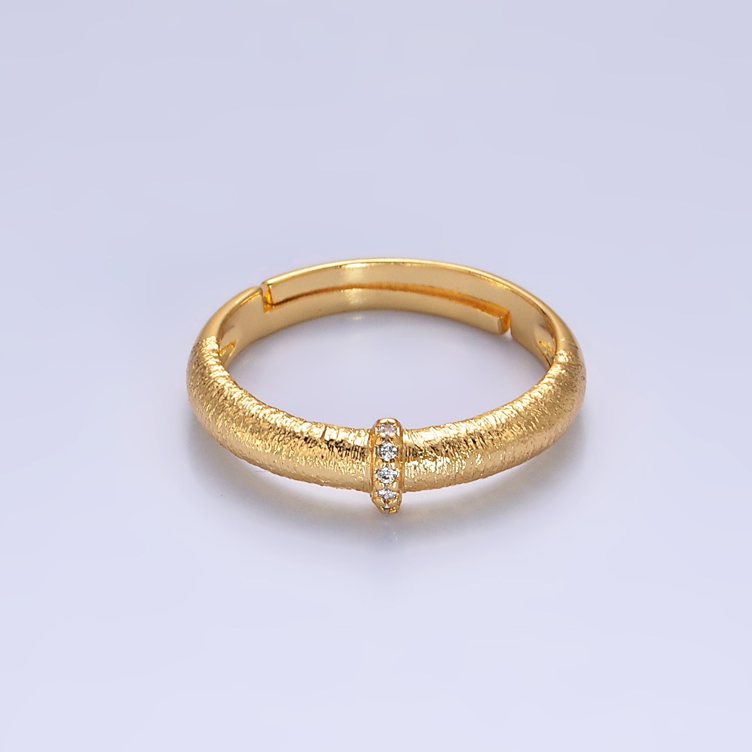 Gold Stacked Gold CZ Hammered Adjustable Ring-00107