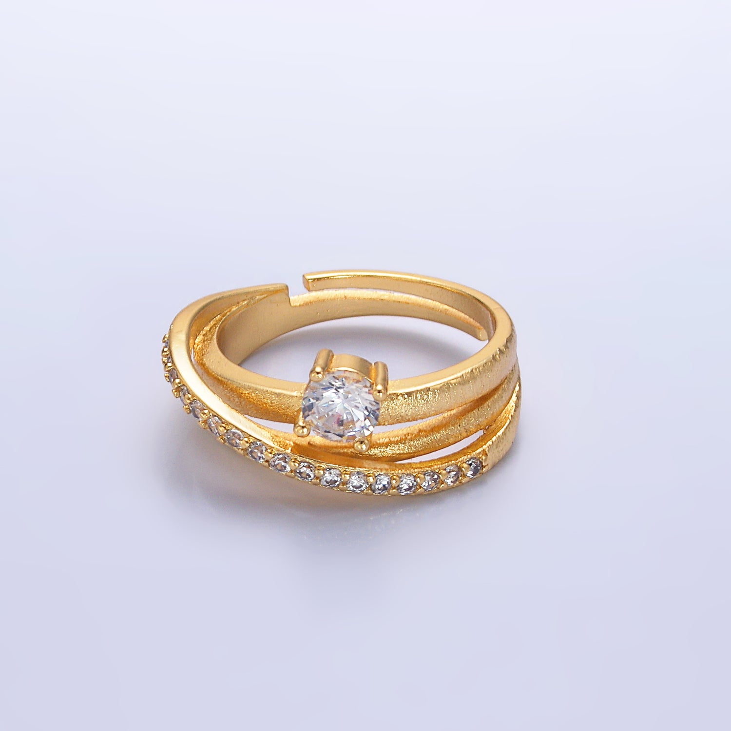 Gold Stacked Gold CZ Hammered Adjustable Ring-00109