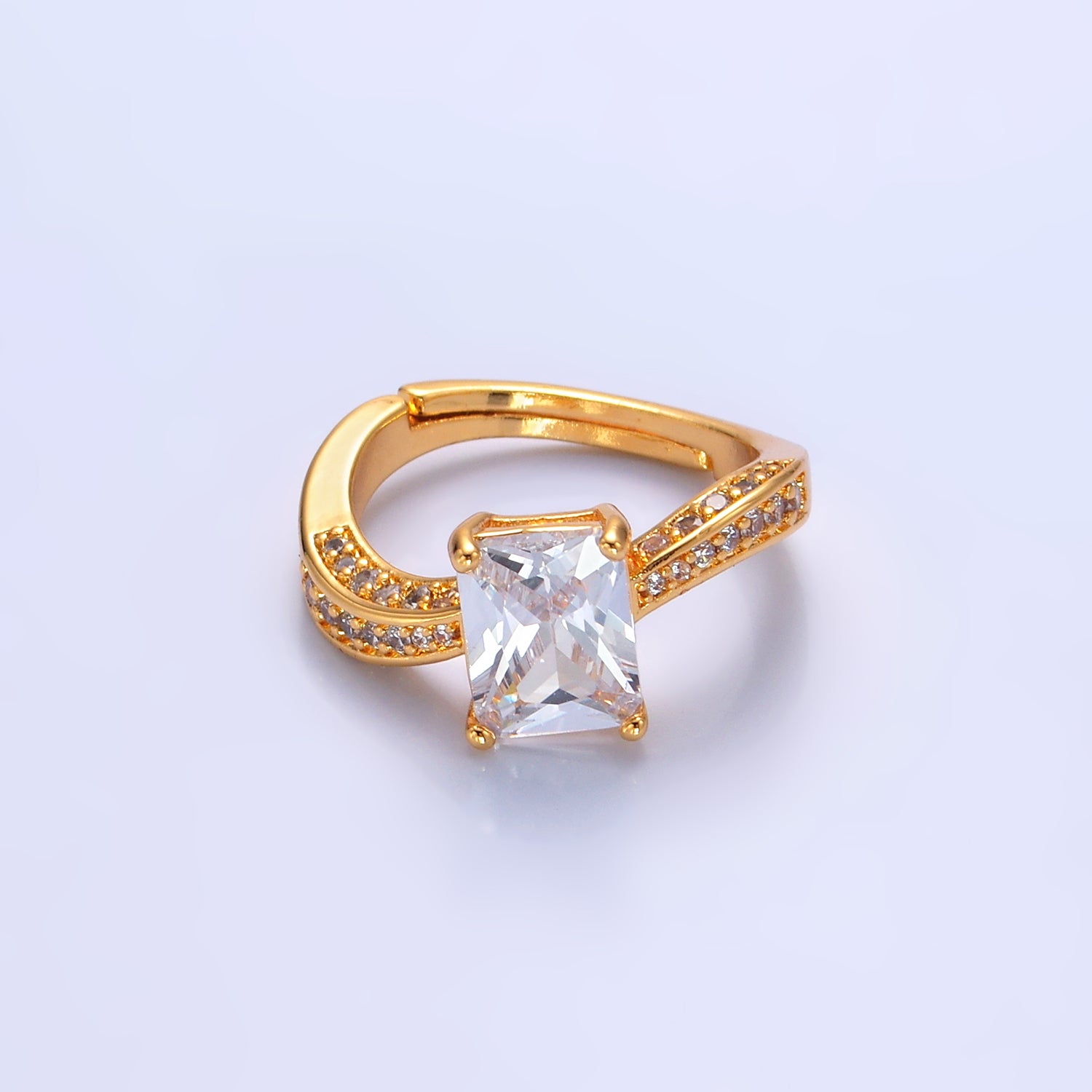 Gold Classic Gold CZ Emerald Cut Adjustable Ring-00111