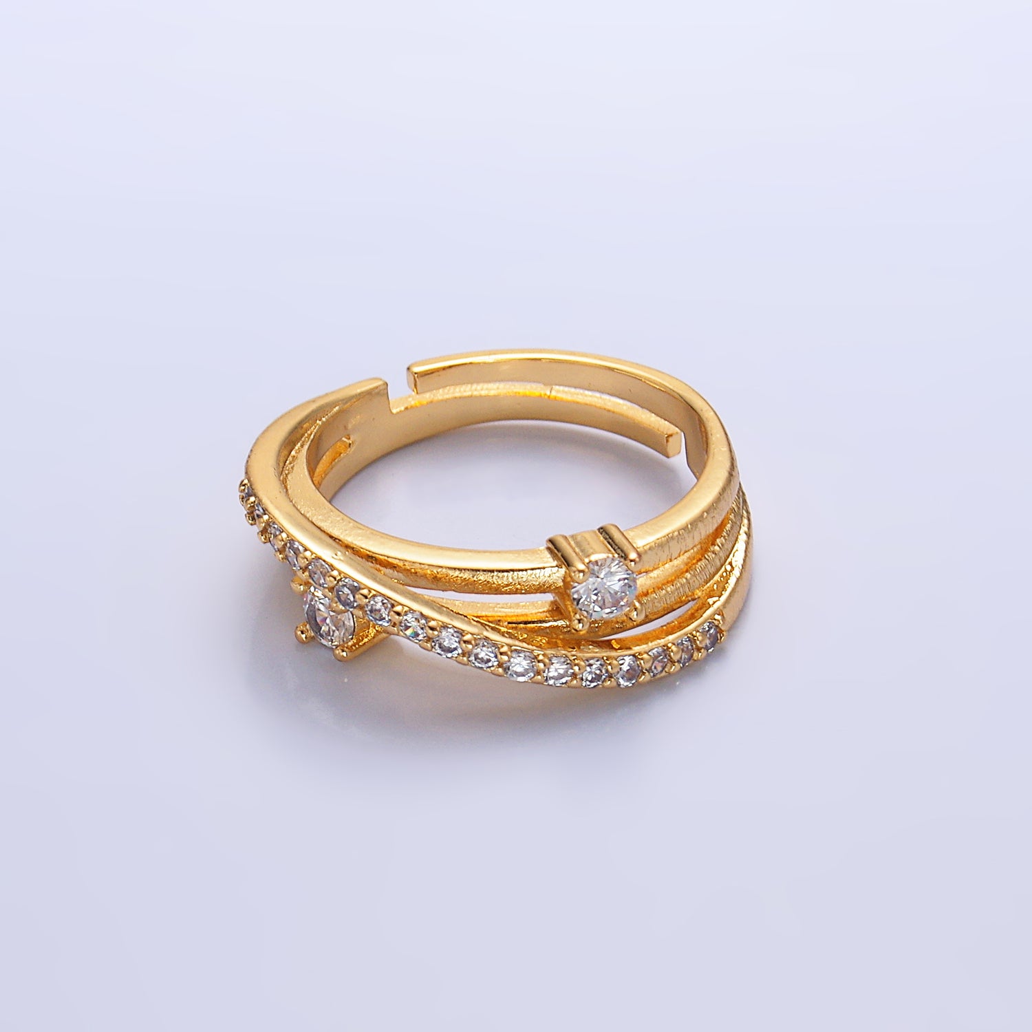 Gold Minimalist Gold CZ Twisted Adjustable Ring-00112
