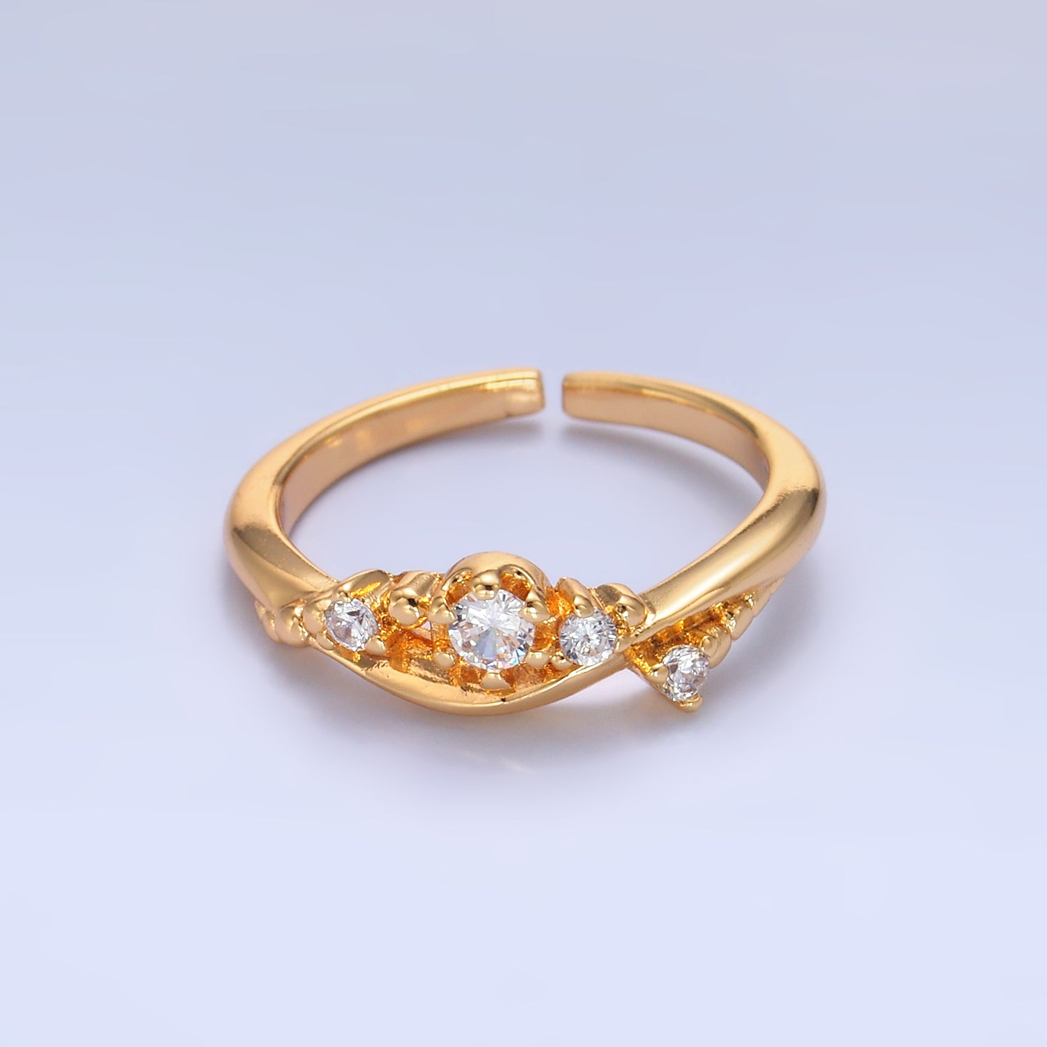 Gold Classic Gold CZ Dainty Adjustable Ring-00123