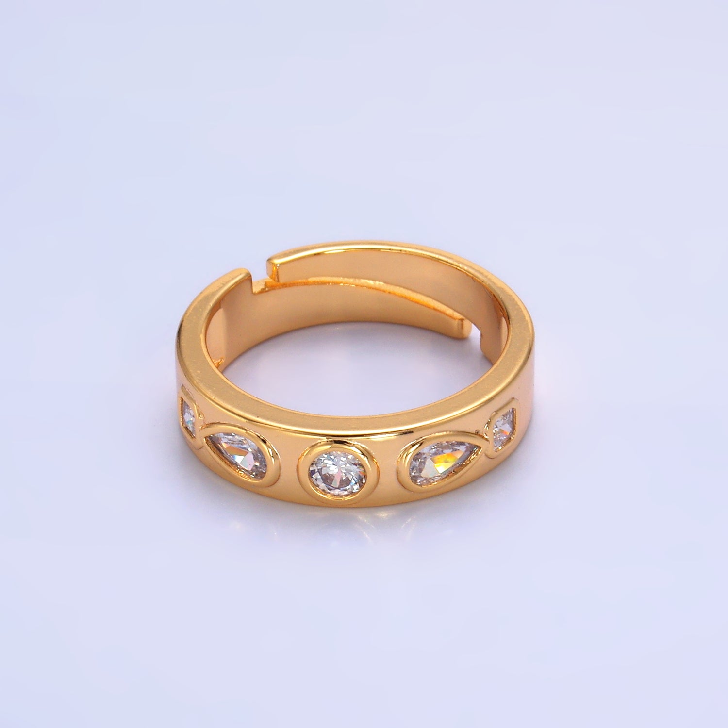 Gold Minimalist Gold CZ Bold Adjustable Ring-00128