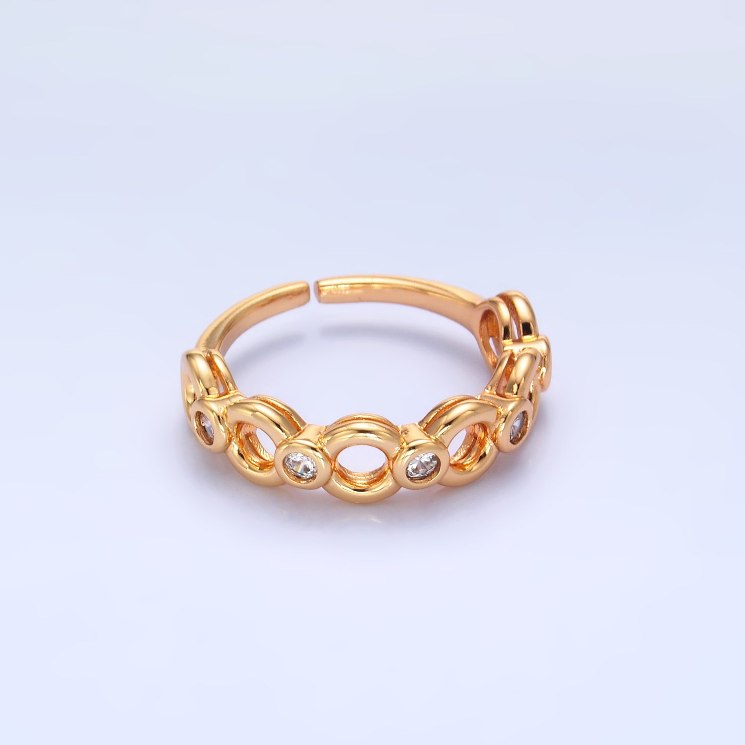 Gold Stacked Gold CZ Geometric Adjustable Ring-00133