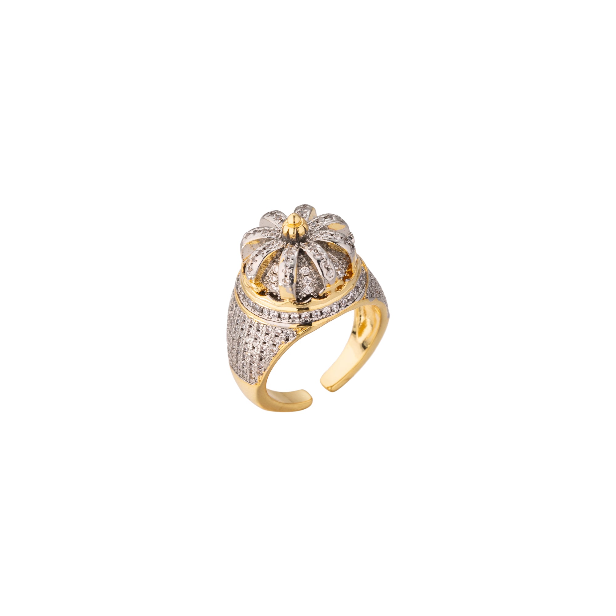 Gold Vintage Gold CZ Crown Adjustable Ring-00305