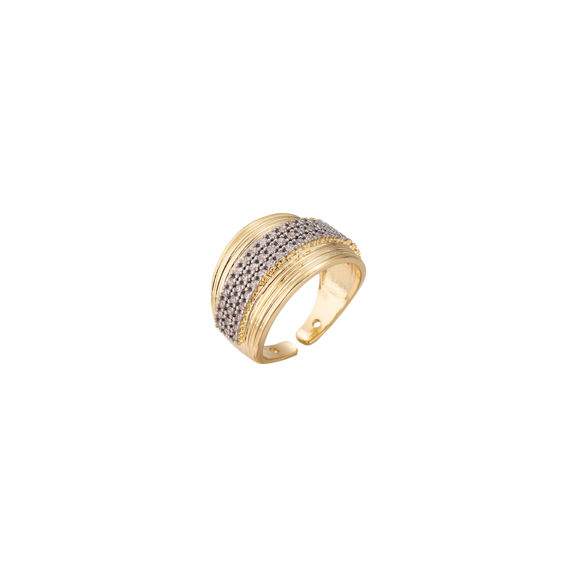 Gold Vintage Gold CZ Chunky Adjustable Ring-00308