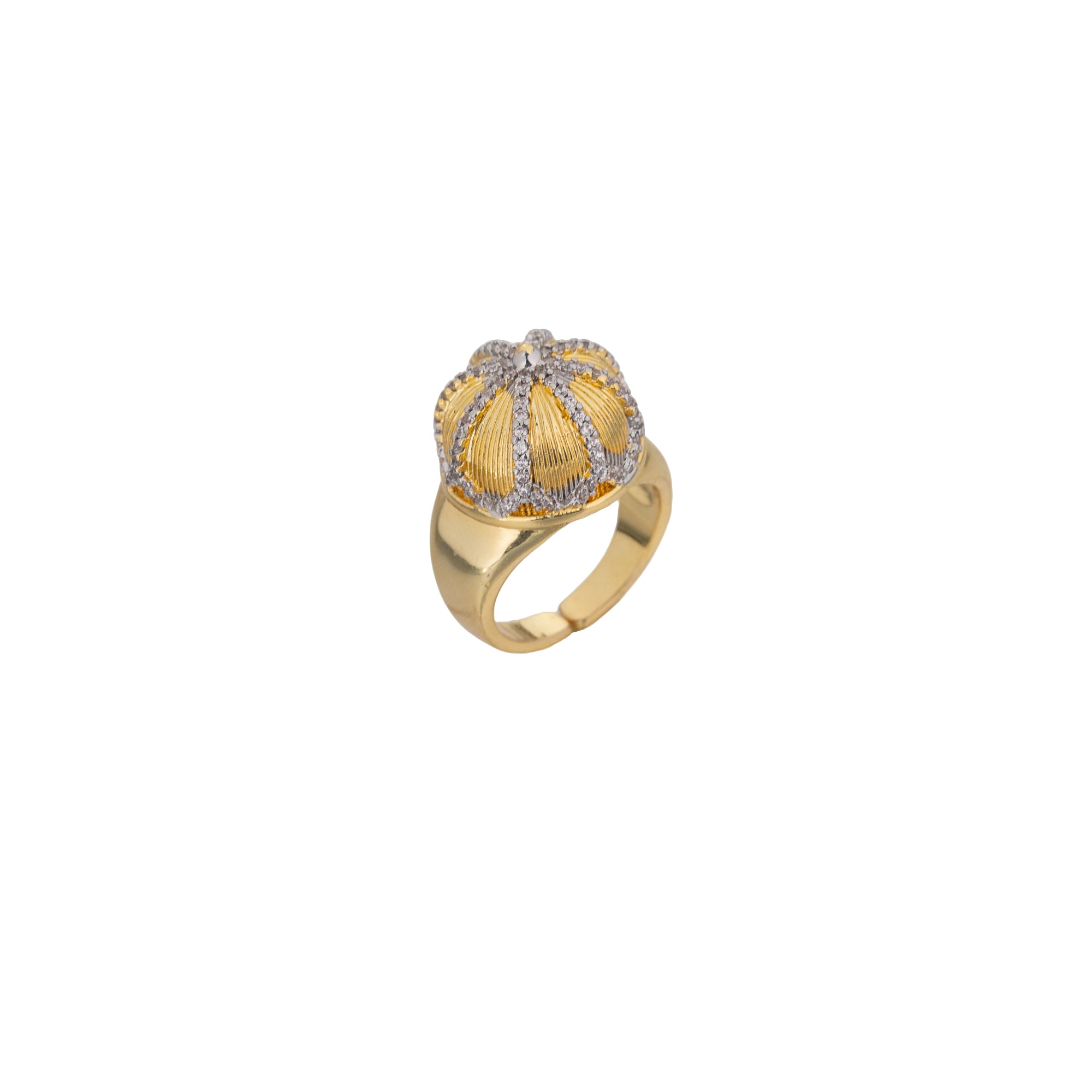 Gold Vintage Gold CZ Crown Adjustable Ring-00311