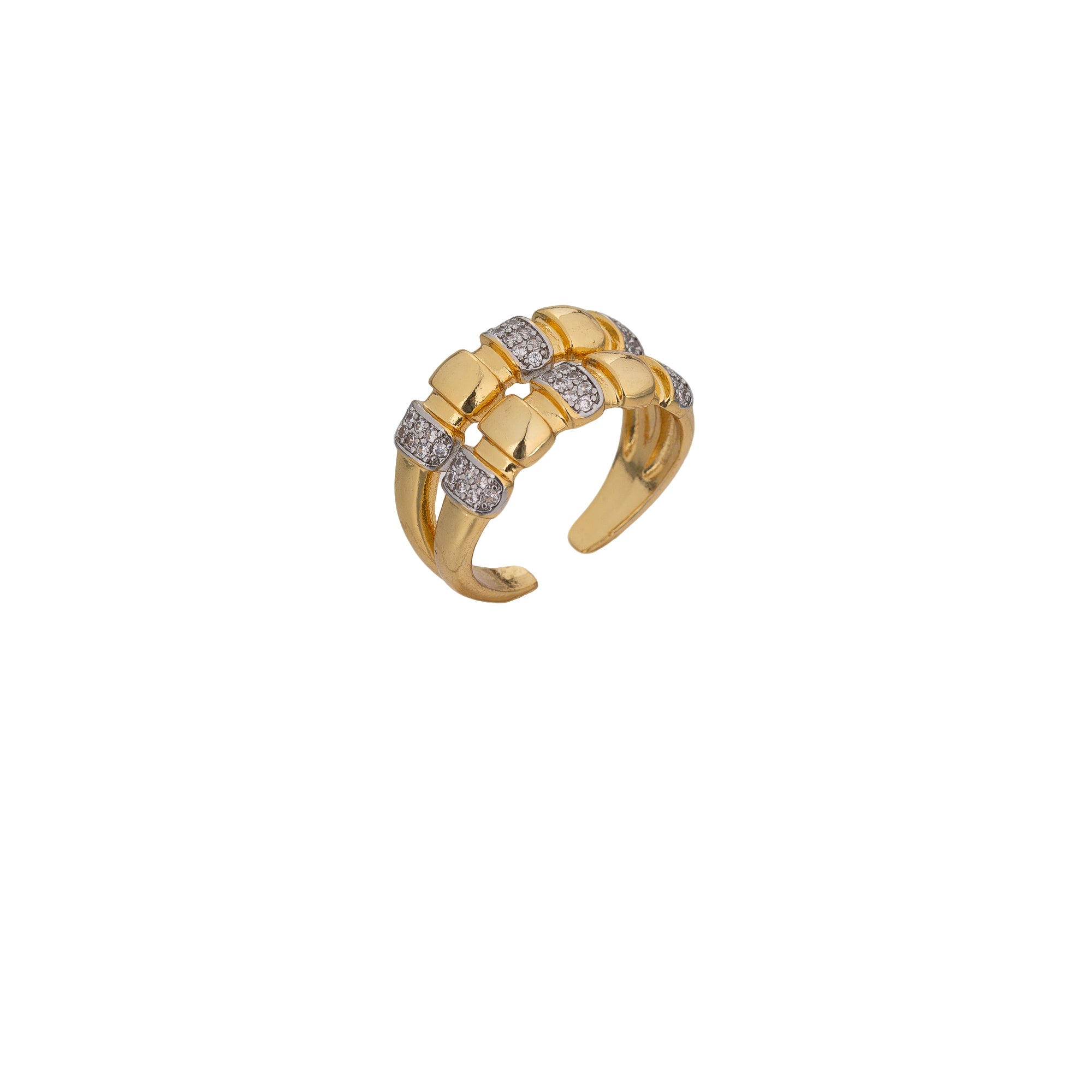 Gold Chunky Gold CZ Bold Adjustable Ring-00312