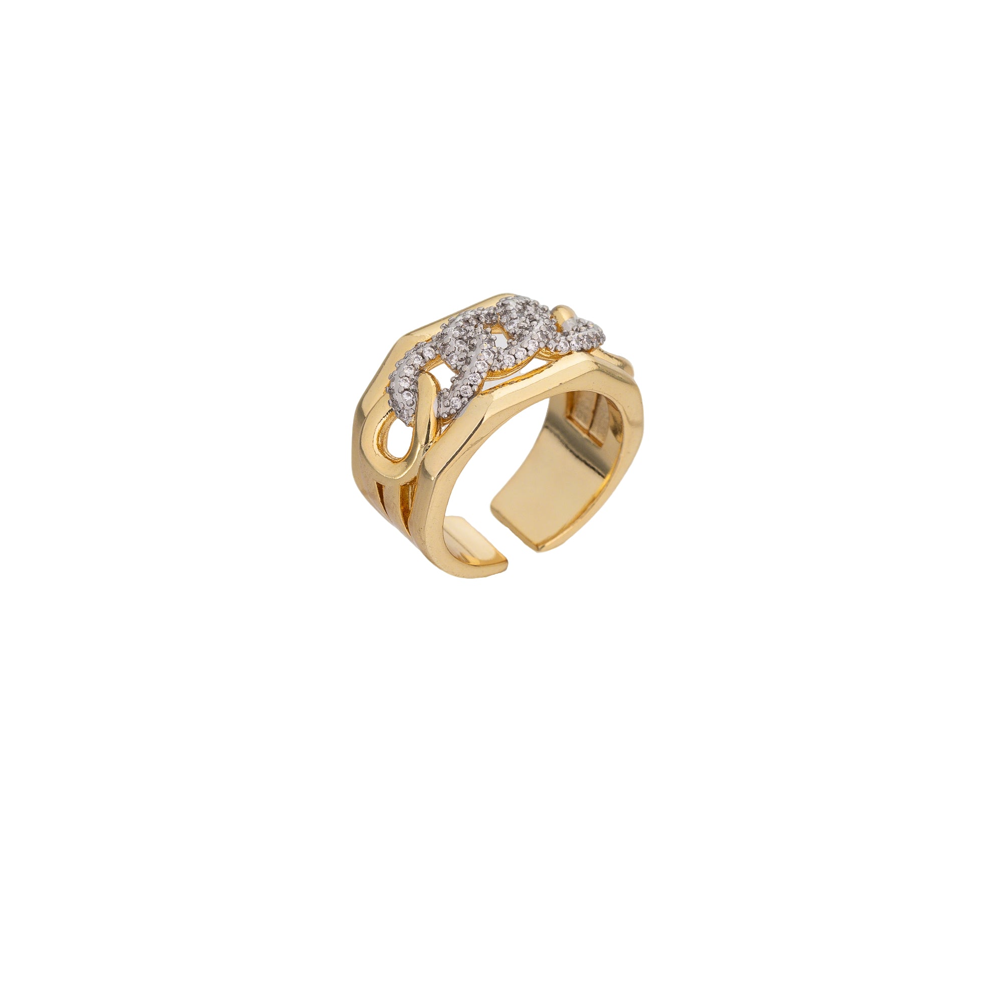 Gold Bold Gold CZ Cuban Adjustable Ring-00314