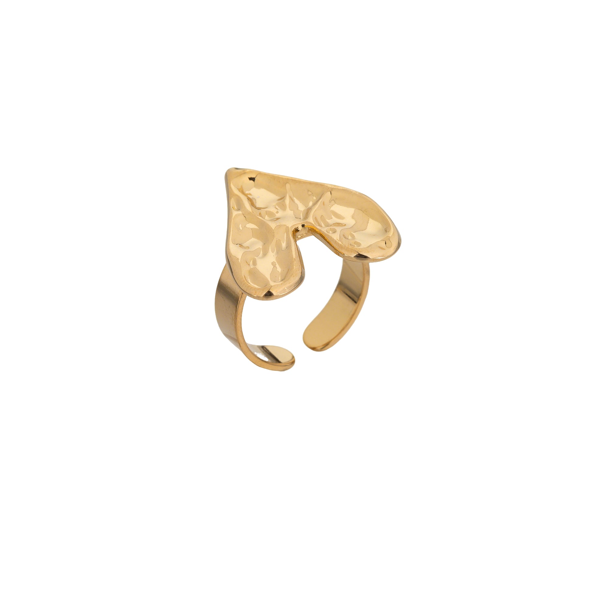 Gold Gilded Stainless Steel Heart Adjustable Ring-00321