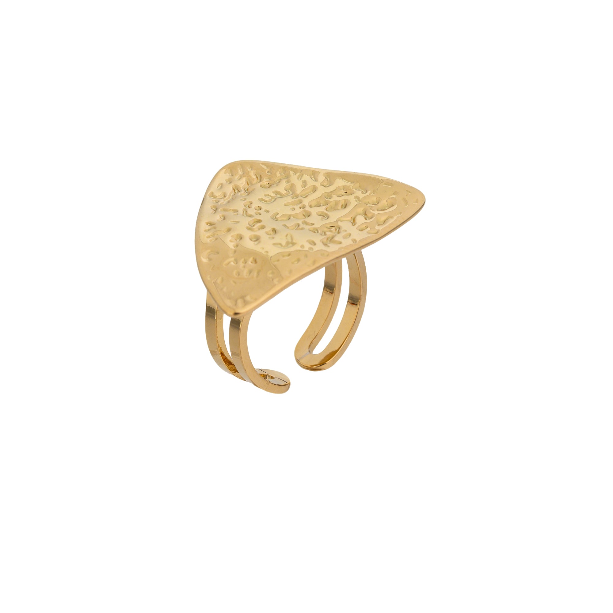 Gold Hammered Stainless Steel Statement Adjustable Ring-00322